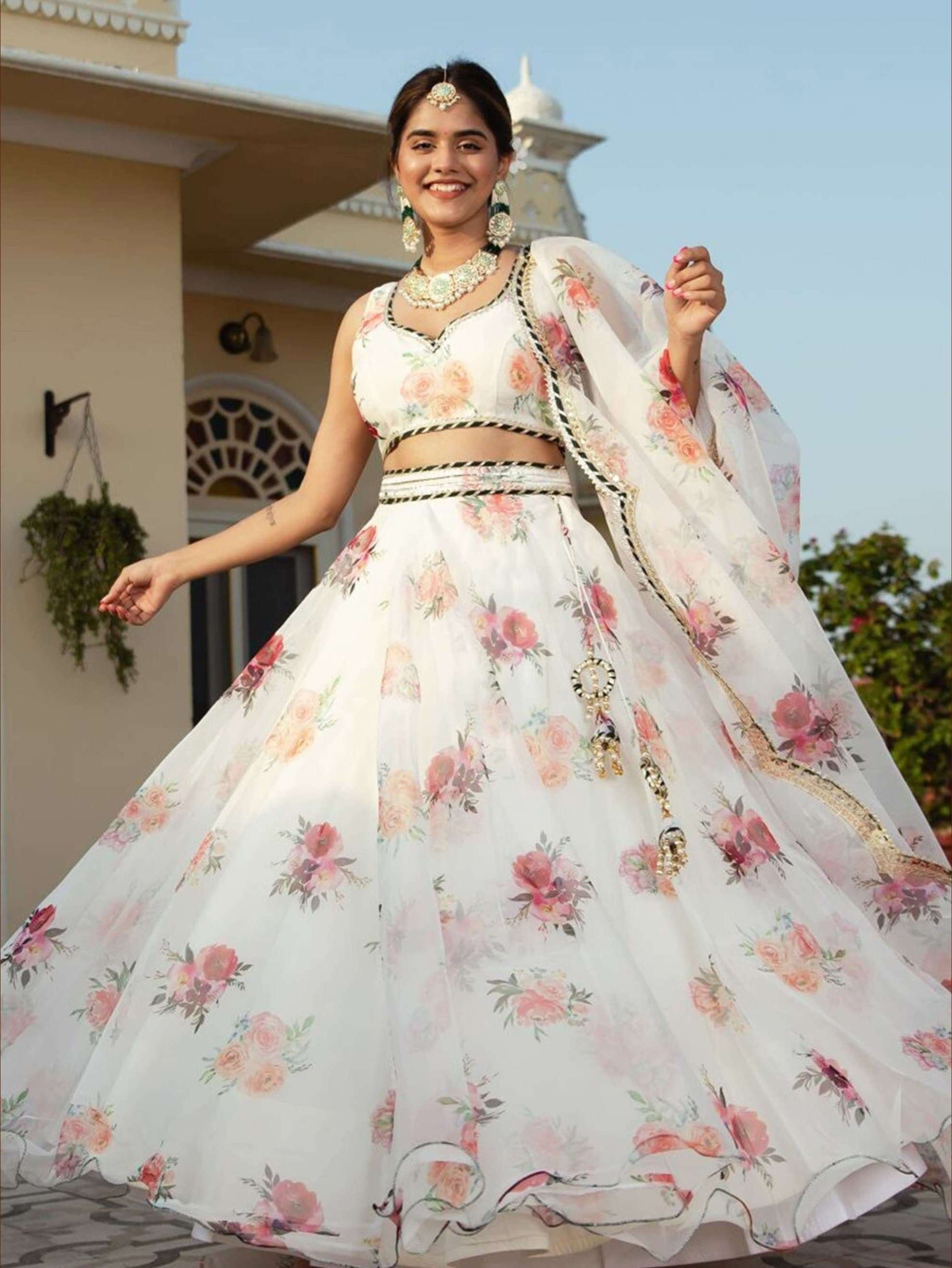 DESIGNER FANCY WEDDING PARTY WEAR INDIAN WHITE ORGANZA LEHENGA CHOLI WITH DUPATTA ZC 15052