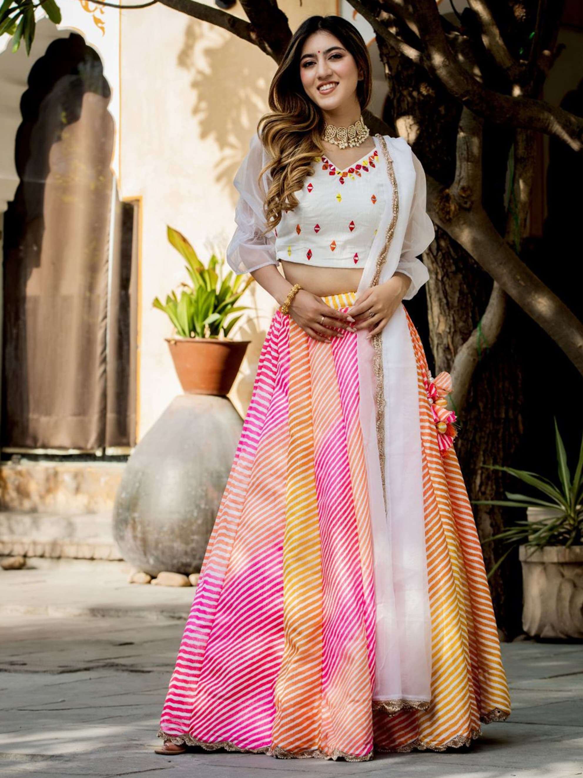 DESIGNER FANCY WEDDING PARTY WEAR INDIAN WHITE PINK SILK LEHENGA CHOLI WITH DUPATTA ZC 15055