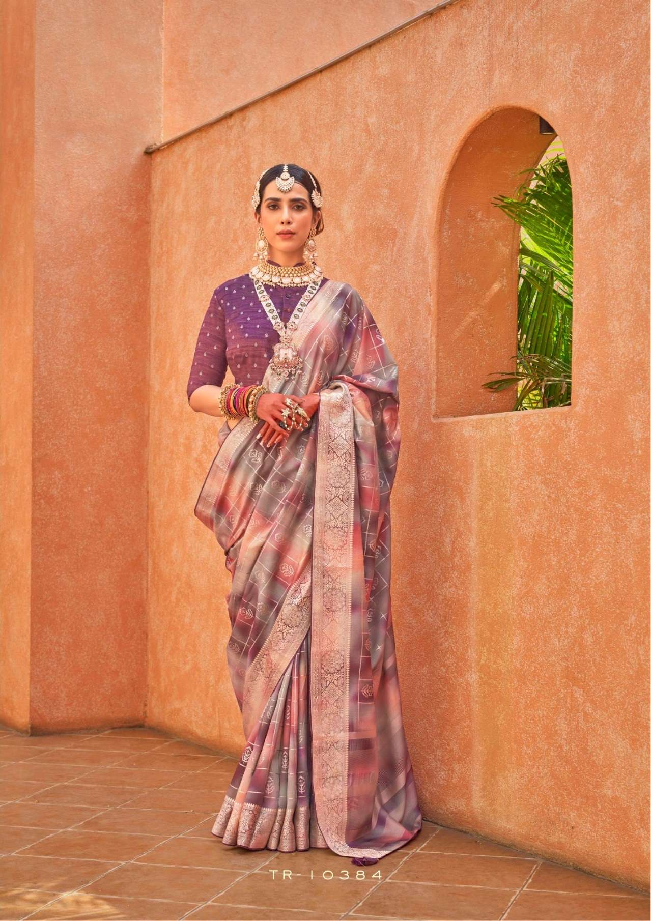 DESIGNER FANCY WEDDING PARTY WEAR INDIAN WINE SILK SAREE COLLECTION SM TRIRATH 10384