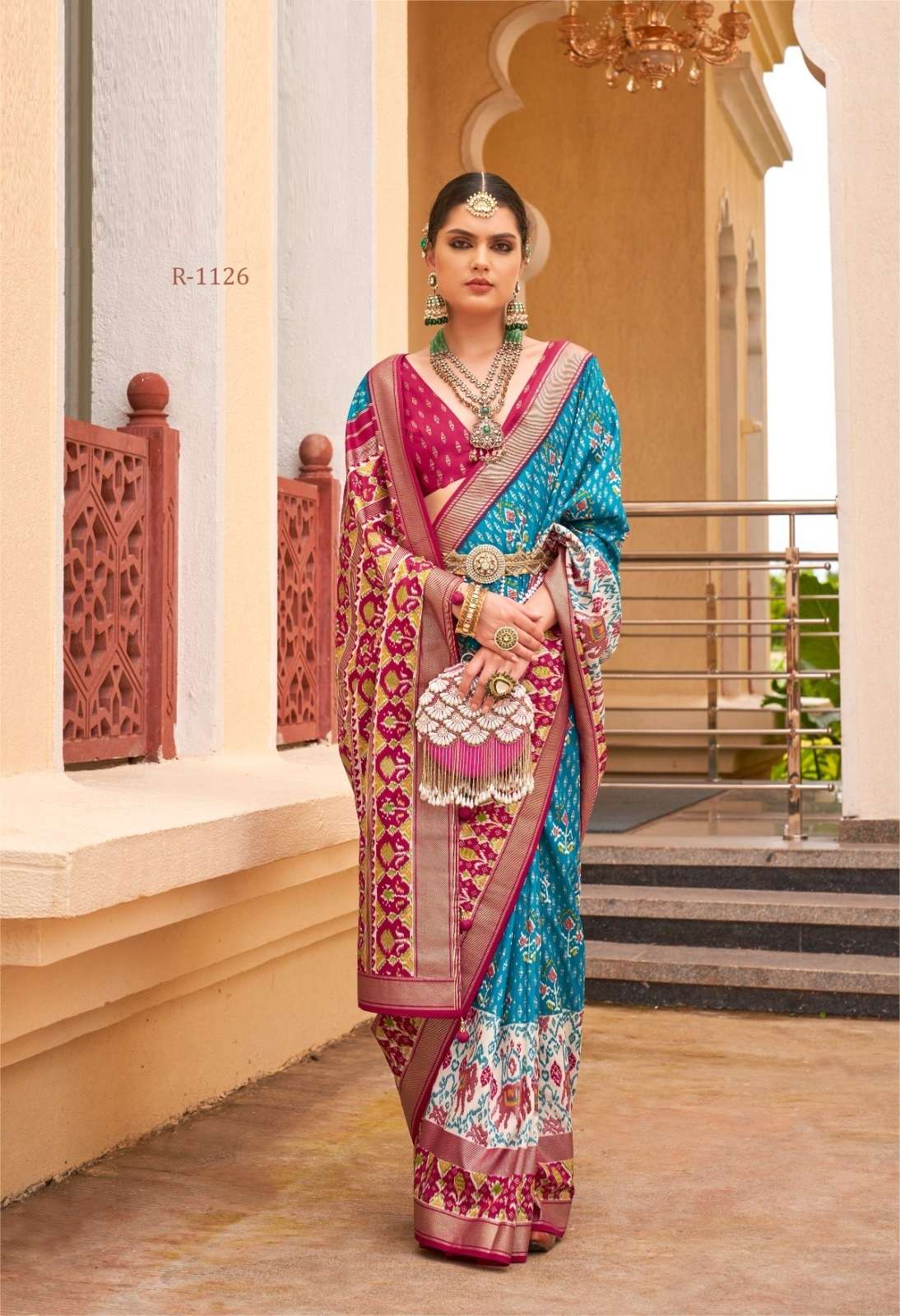 DESIGNER FANCY WEDDING PARTY WEAR MAGENTA INDIAN AQUA BLUE SILK SAREE COLLECTION SM RW SANKALP 1126