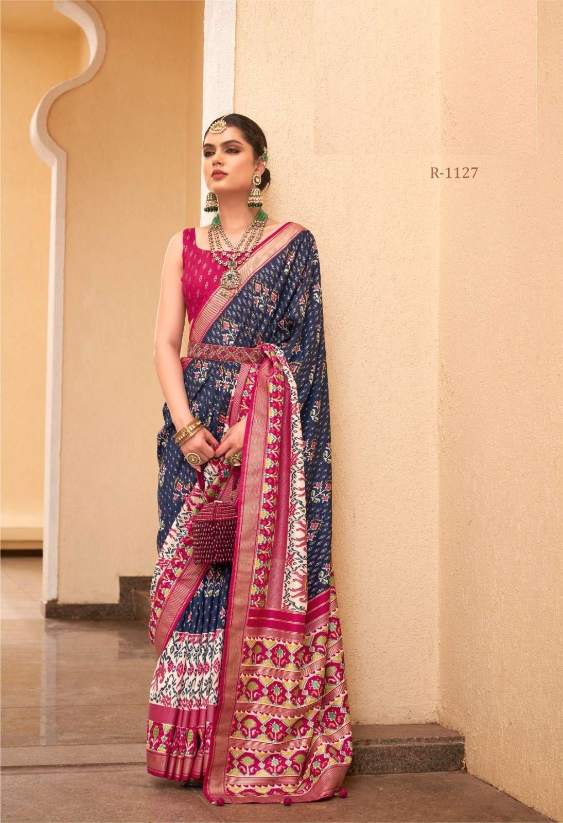 DESIGNER FANCY WEDDING PARTY WEAR MAGENTA INDIAN BLUE SILK SAREE COLLECTION SM RW SANKALP 1127