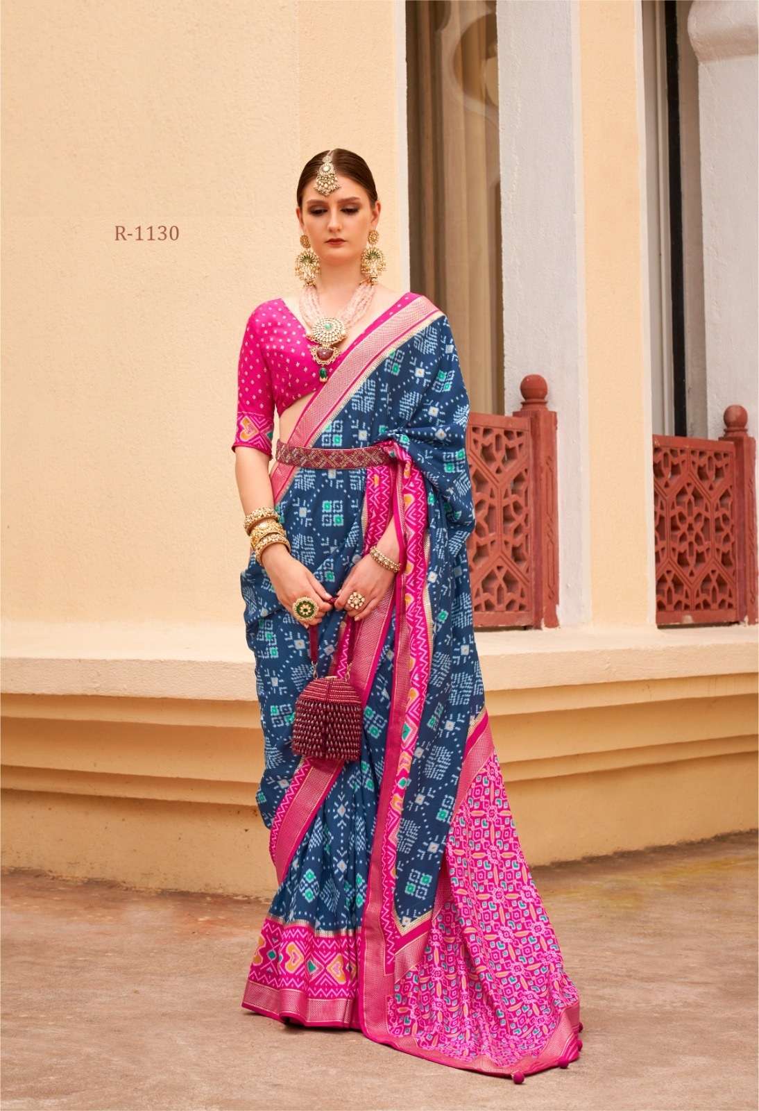 DESIGNER FANCY WEDDING PARTY WEAR MAGENTA INDIAN BLUE SILK SAREE COLLECTION SM RW SANKALP 1130