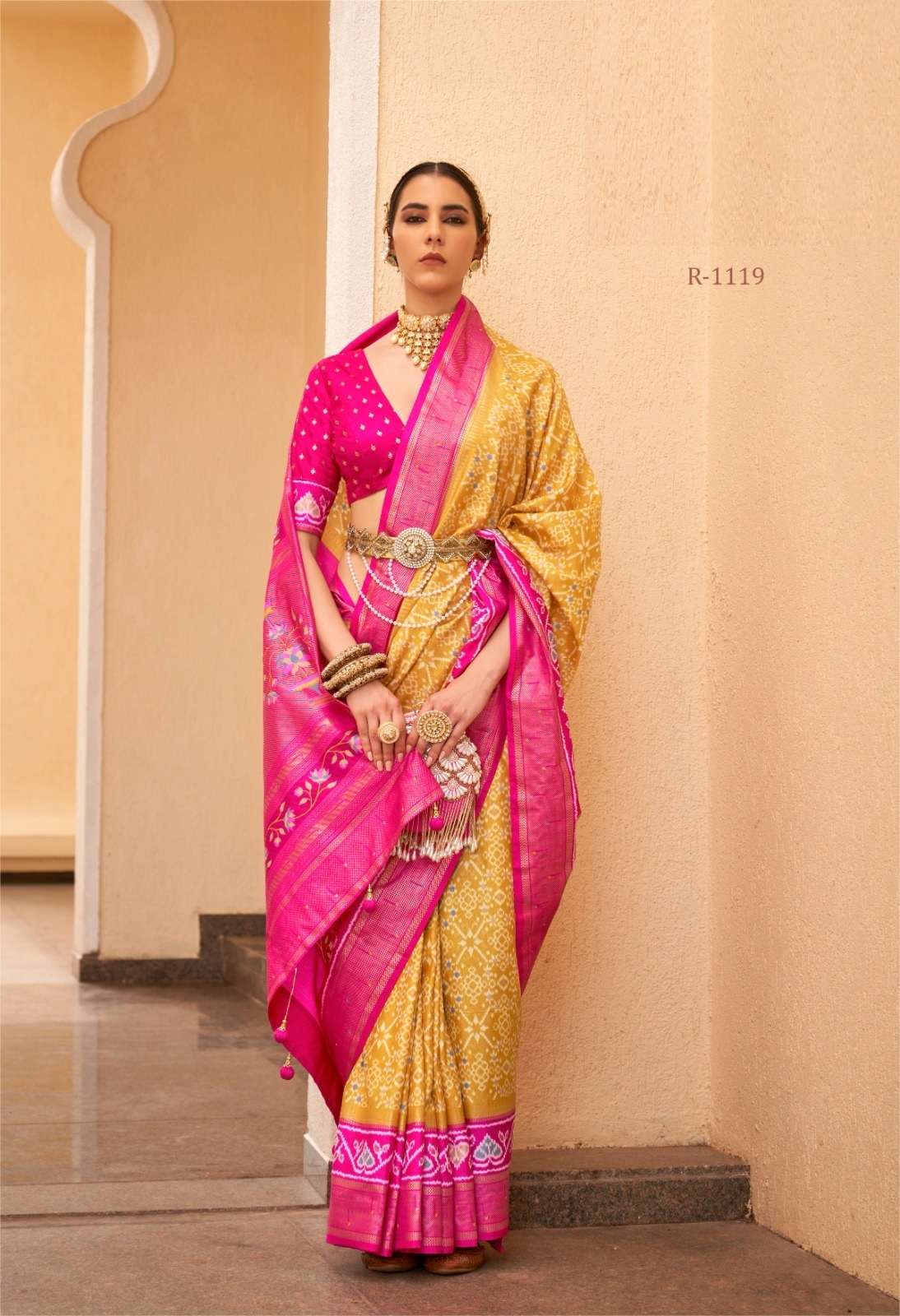 DESIGNER FANCY WEDDING PARTY WEAR MAGENTA INDIAN YELLOW SILK SAREE COLLECTION SM RW SANKALP 1119