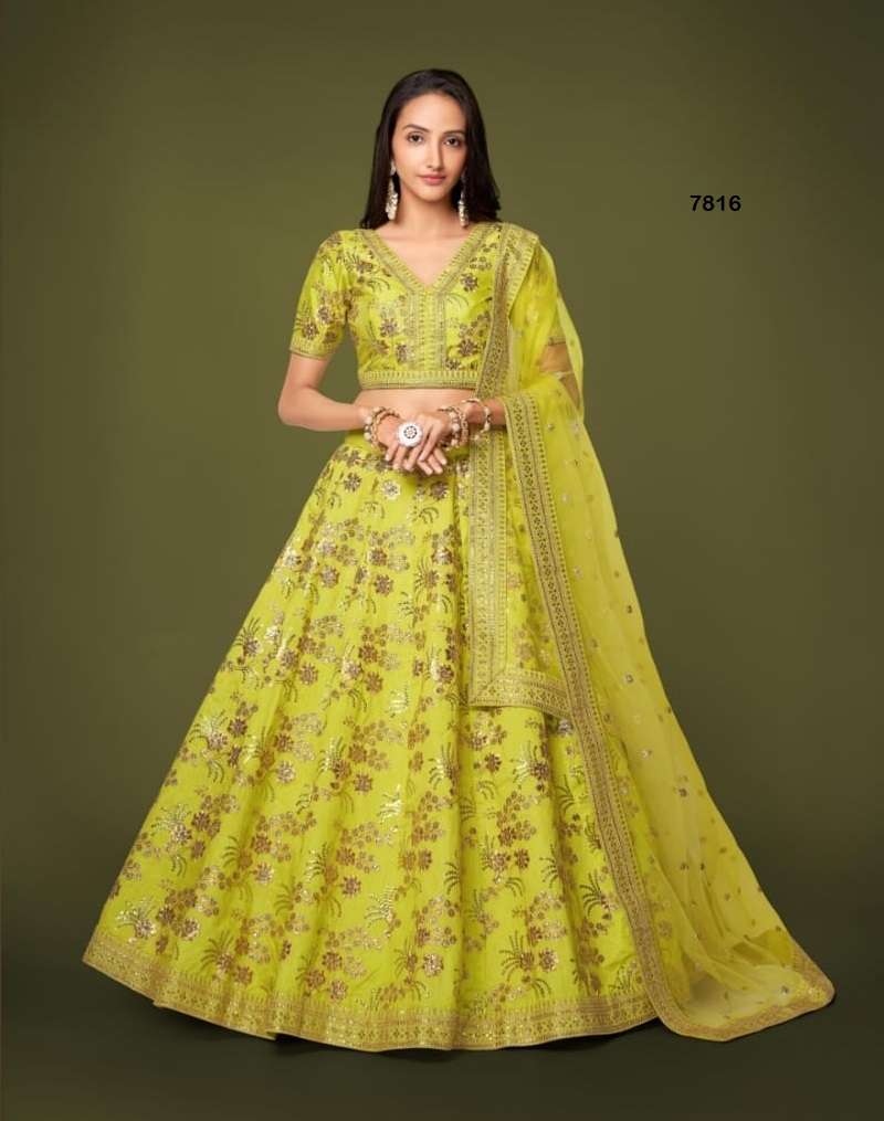 DESIGNER FANCY WEDDING PARTY WEAR NEON SILK LEHENGA CHOLI WITH DUPATTA ZC 7816