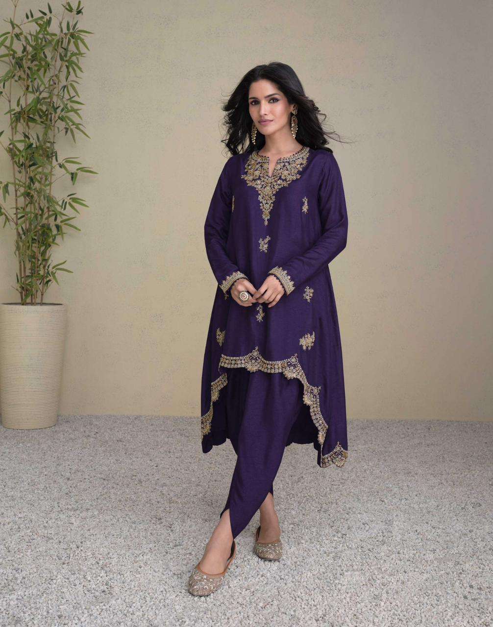 DESIGNER FANCY WEDDING PARTY WEAR PREMIUM SILK PURPLE FANCY SALWAR SUIT SY JASHN 5461