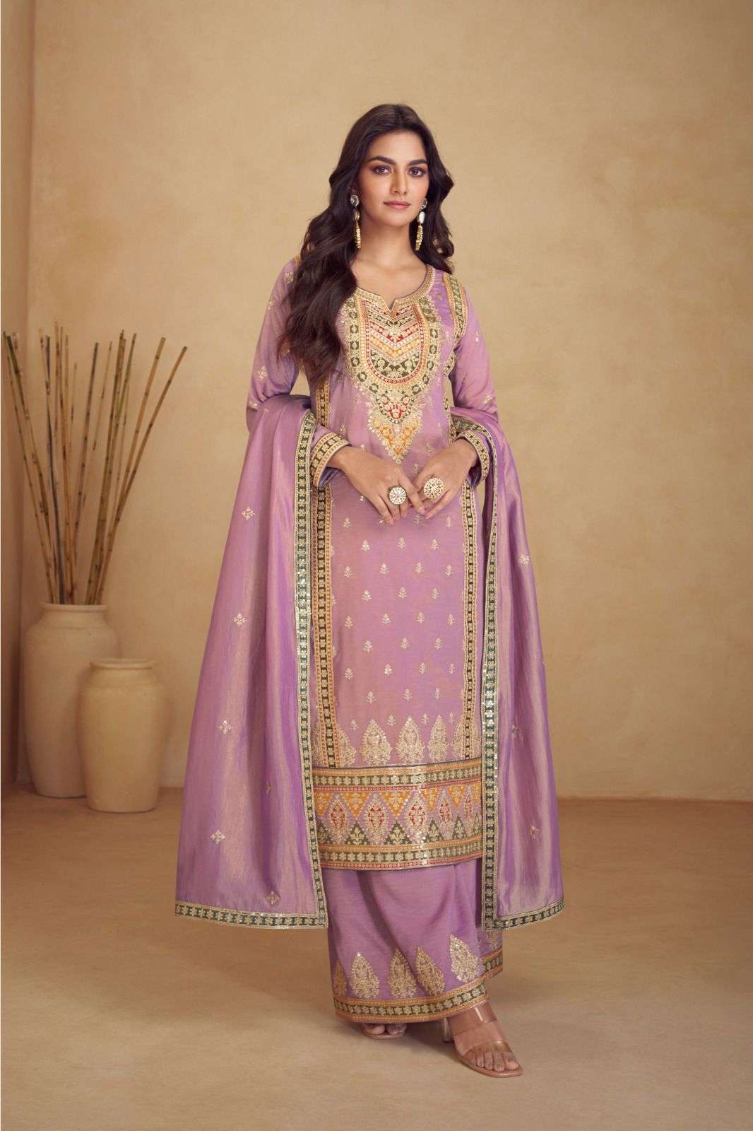 DESIGNER FANCY WEDDING PARTY WEAR PREMIUM SILK READYMADE PINK PALLAZO SHARARA SALWAR GL QURBAT 7454