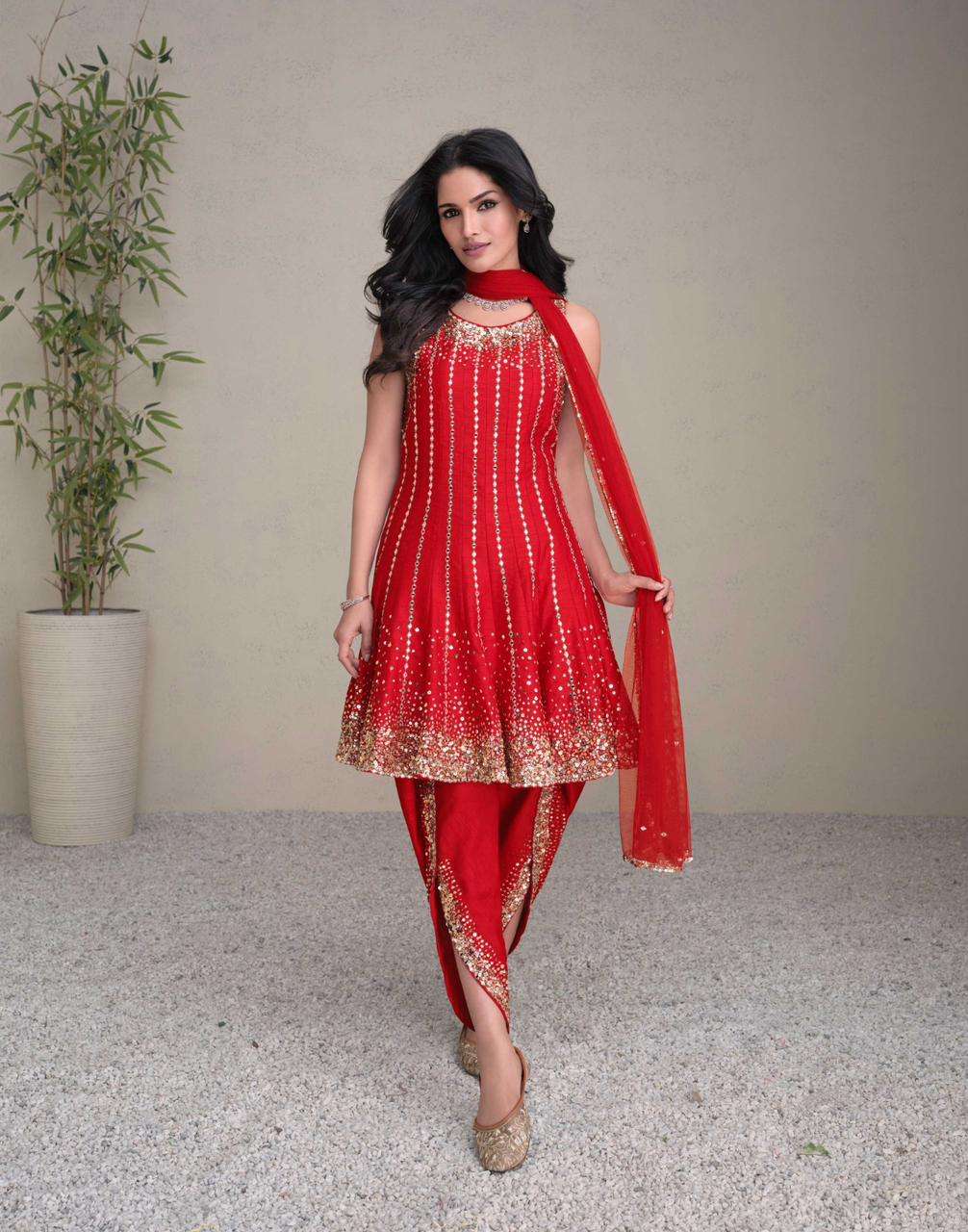 DESIGNER FANCY WEDDING PARTY WEAR PREMIUM SILK RED FANCY SALWAR SUIT SY JASHN 54