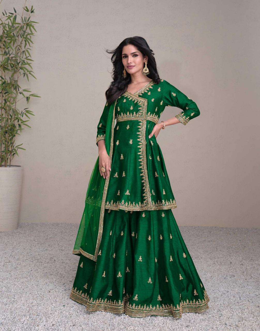 DESIGNER FANCY WEDDING PARTY WEAR PREMIUM SILKGREEN FANCY SALWAR SUIT SY JASHN 5460