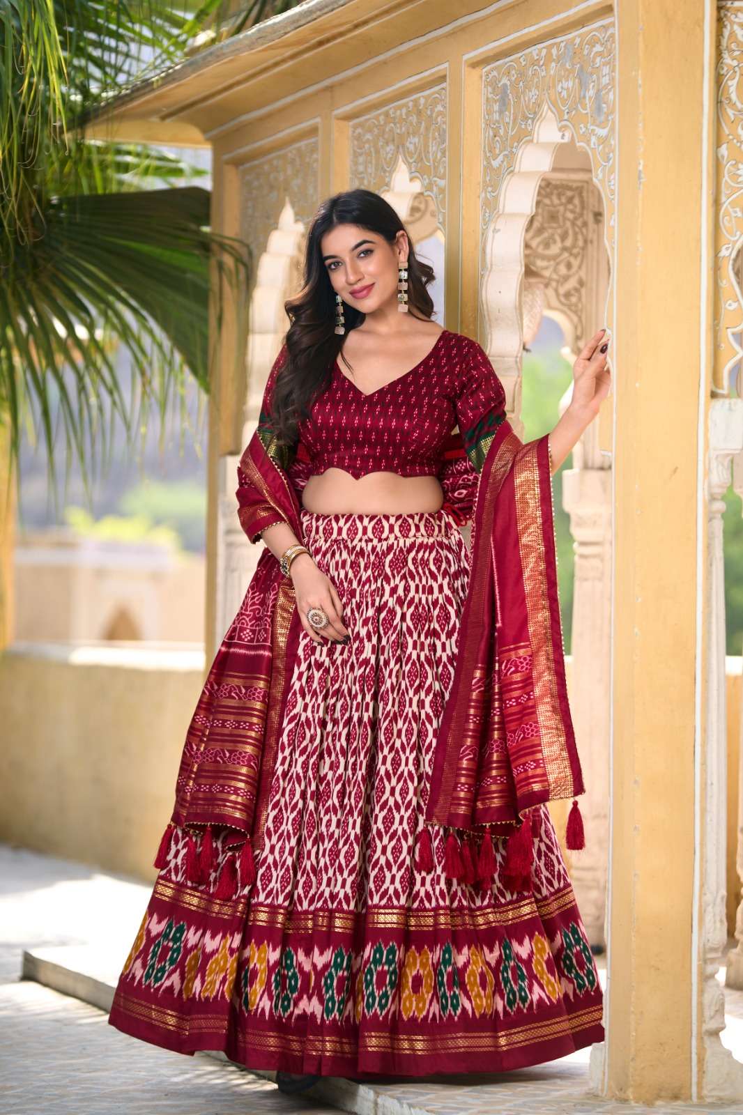 DESIGNER FANCY WEDDING PARTY WEAR RAYON SILK RED LEHENGA CHOLI WITH DUPATTA FOR NAVRATRI PC 1223 C