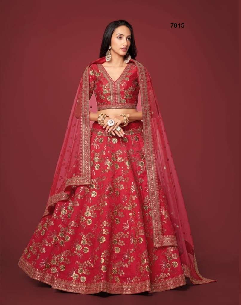 DESIGNER FANCY WEDDING PARTY WEAR RED SILK LEHENGA CHOLI WITH DUPATTA ZC 7815