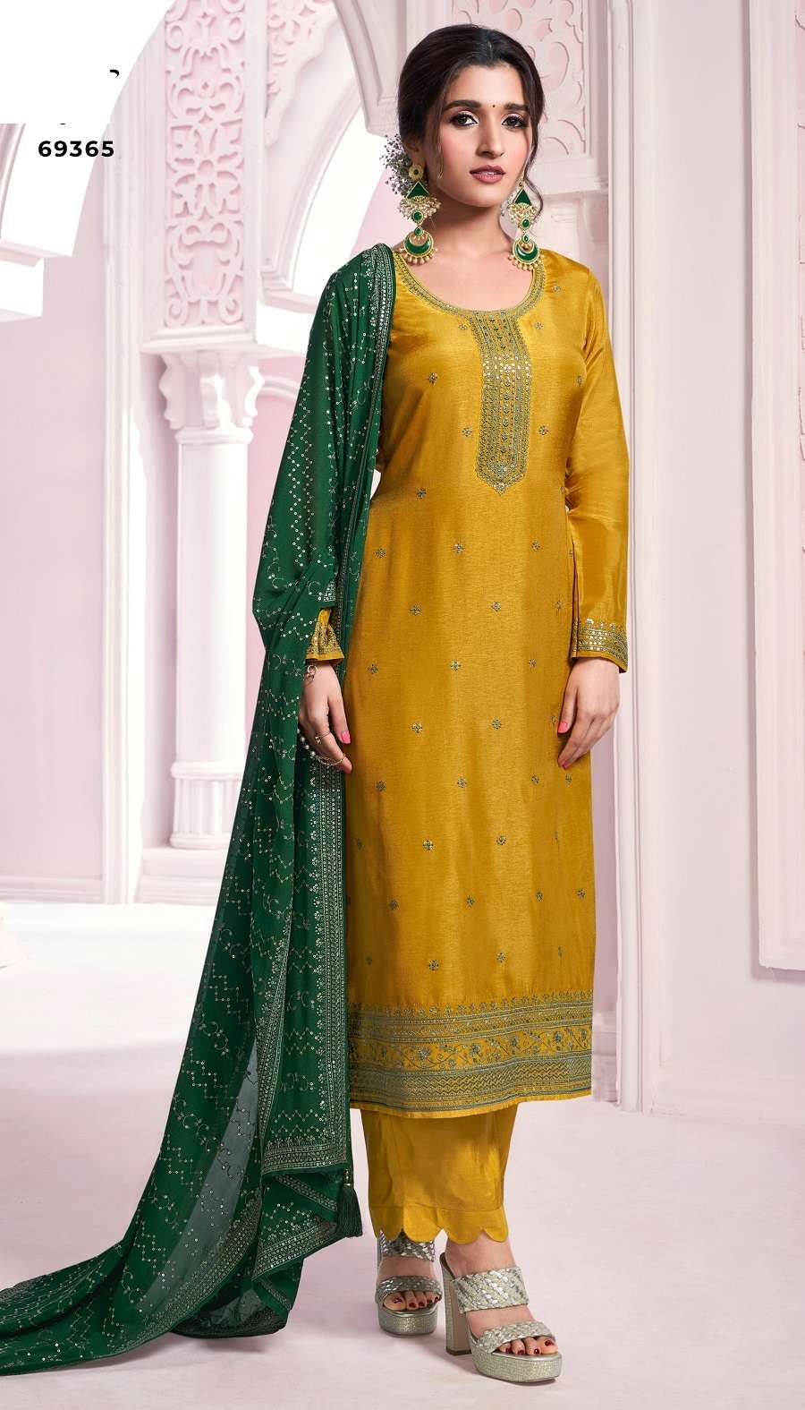 DESIGNER FANCY WEDDING PARTY WEAR SILK SHARARA SALWAR SUIT NMN VINAY SIYA 69365