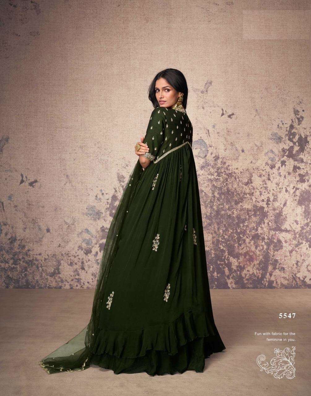 DESIGNER REAL CHINON SILK GREEN ANARKALI GOWN FOR WEDDING PARTY WEAR ANARKALI SALWAR SUIT SY AROMA 5547