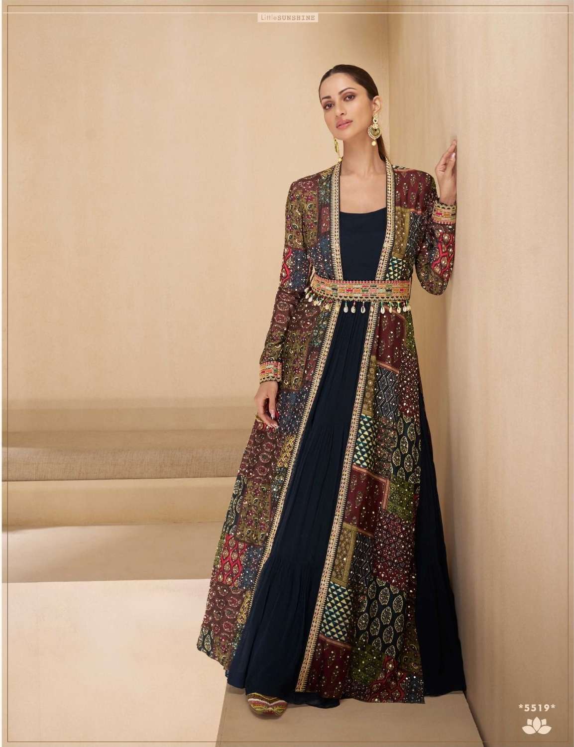 DESIGNER WEDDING PARTY WEAR BLUE GEORGETTE KOTI JACKET STYLE SALWAR SUIT SY MEERA 5519