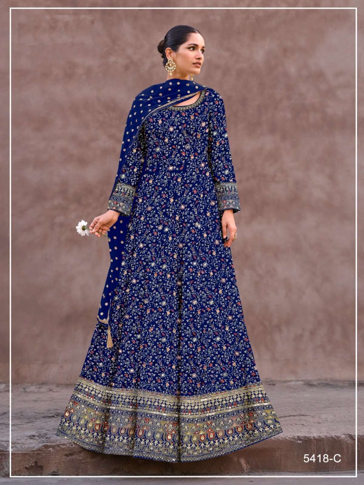 DESIGNER WEDDING PARTY WEAR REAL GEORGETTE BLUE ANARKALI SALWAR SUIT GOWN WITH DUPATTA RH ADVIRA 5418 C