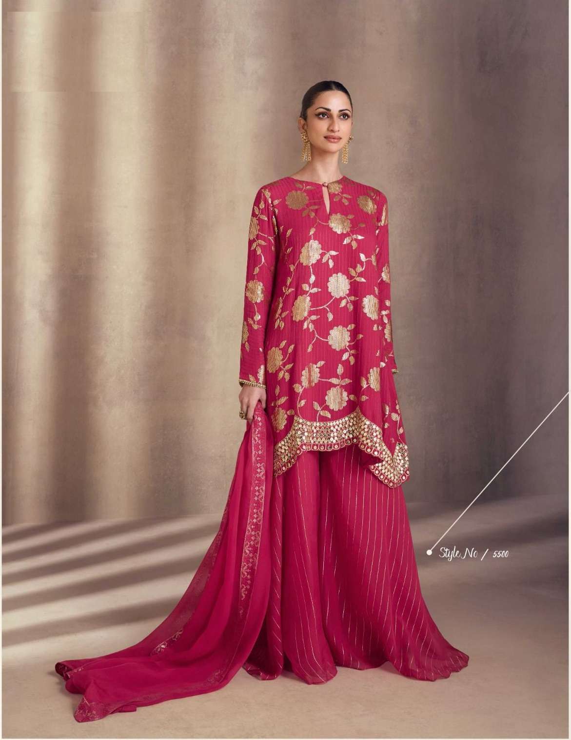 DESIGNER WEDDING PARTY WEAR RED SILK SHARARA PLAZZO SALWAR SUIT NEW DESIGN SY MARIYAM 5