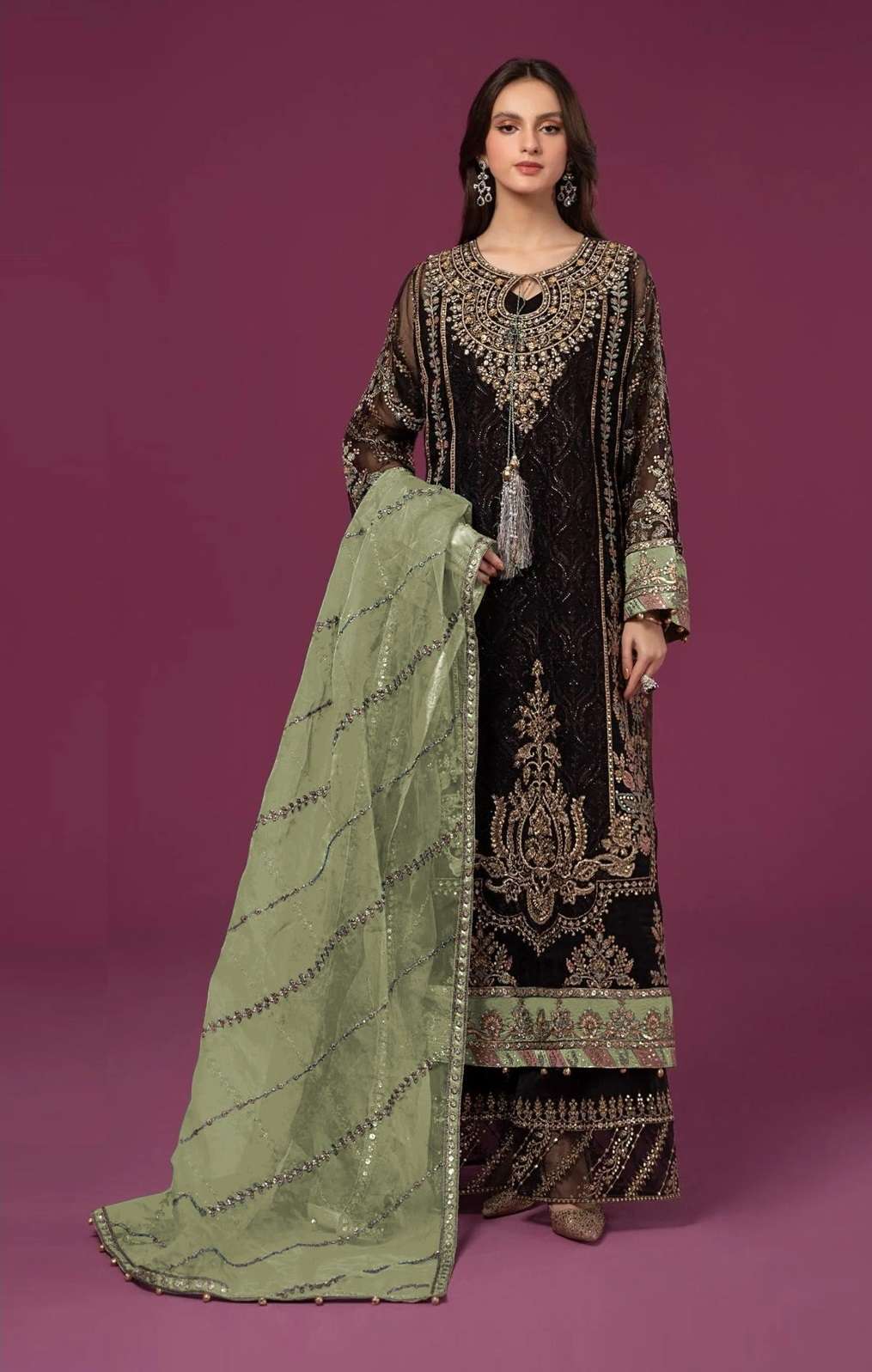 INDIAN DESIGNER FANCY WEDDING PARTY WEAR BLACK GEORGETTE PAKISTANI STRAIGHT SALWAR SUIT SRH 1111 B