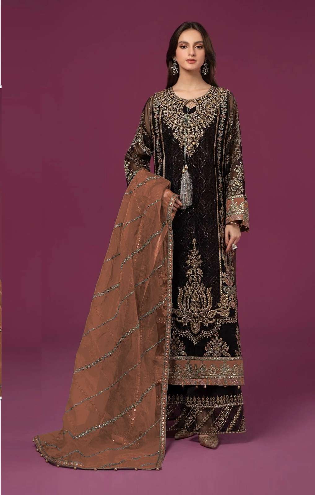 INDIAN DESIGNER FANCY WEDDING PARTY WEAR BLACK GEORGETTE PAKISTANI STRAIGHT SALWAR SUIT SRH 1111 C