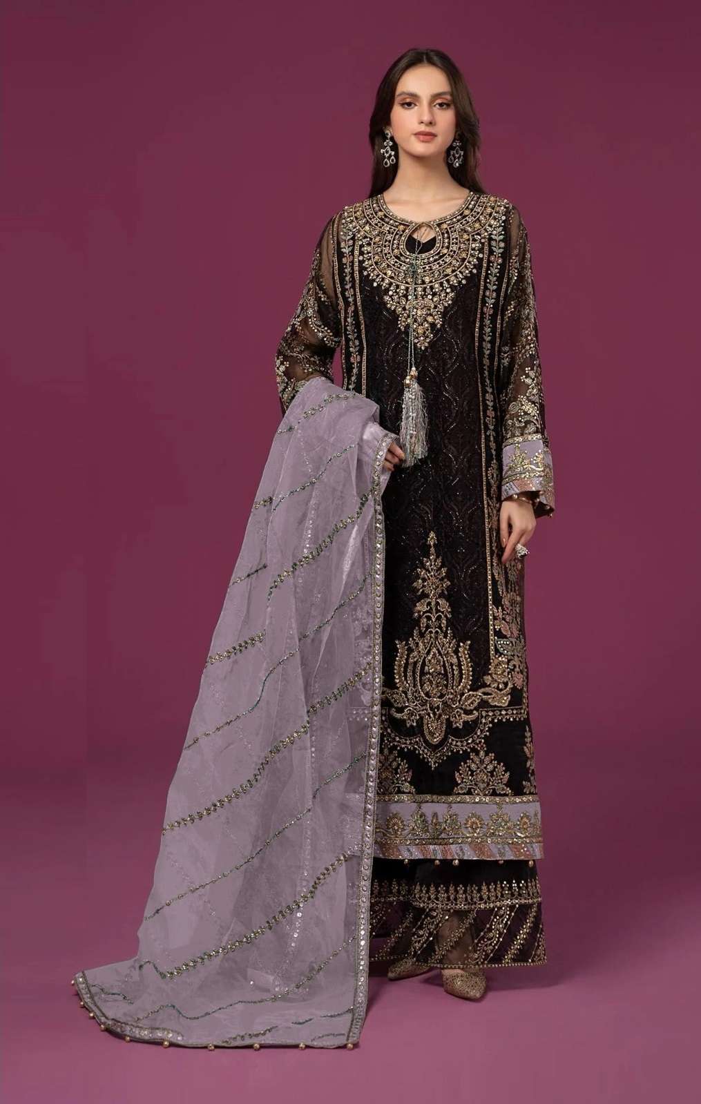 INDIAN DESIGNER FANCY WEDDING PARTY WEAR BLACK GEORGETTE PAKISTANI STRAIGHT SALWAR SUIT SRH 1111 D