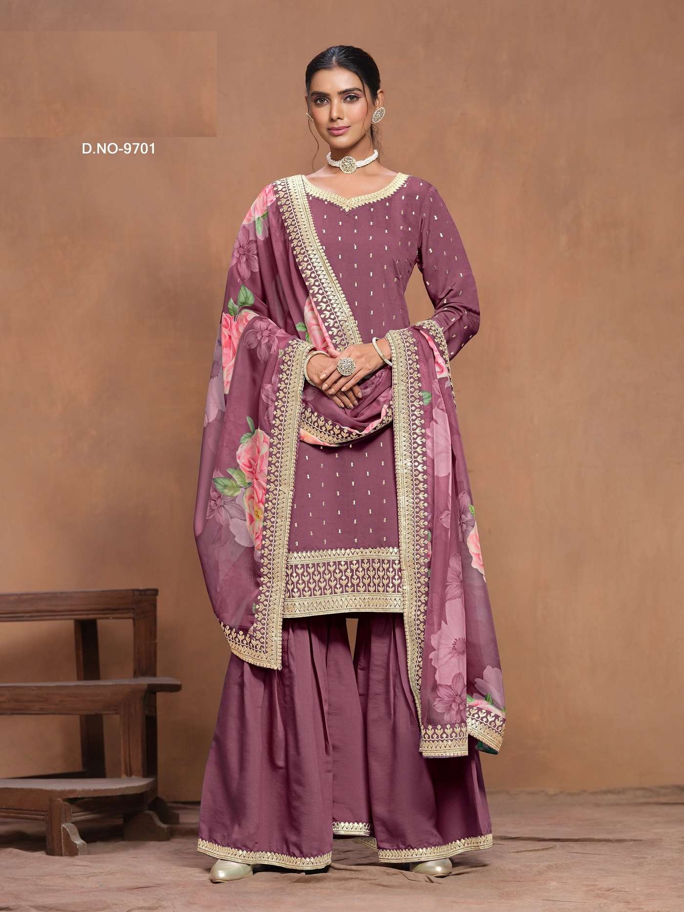 INDIAN DESIGNER FANCY WEDDING PARTY WEAR DEEP PINK SILK PALLAZO SHARARA SALWAR SUIT AF ANY 9701