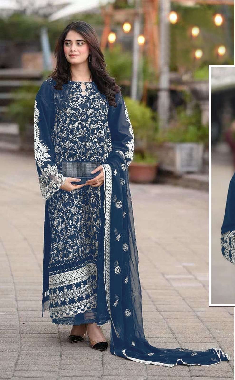 INDIAN DESIGNER FANCY WEDDING PARTY WEAR GEORGETTE BLUE PAKISTANI STRAIGHT SALWAR SUIT SRH 1110 B