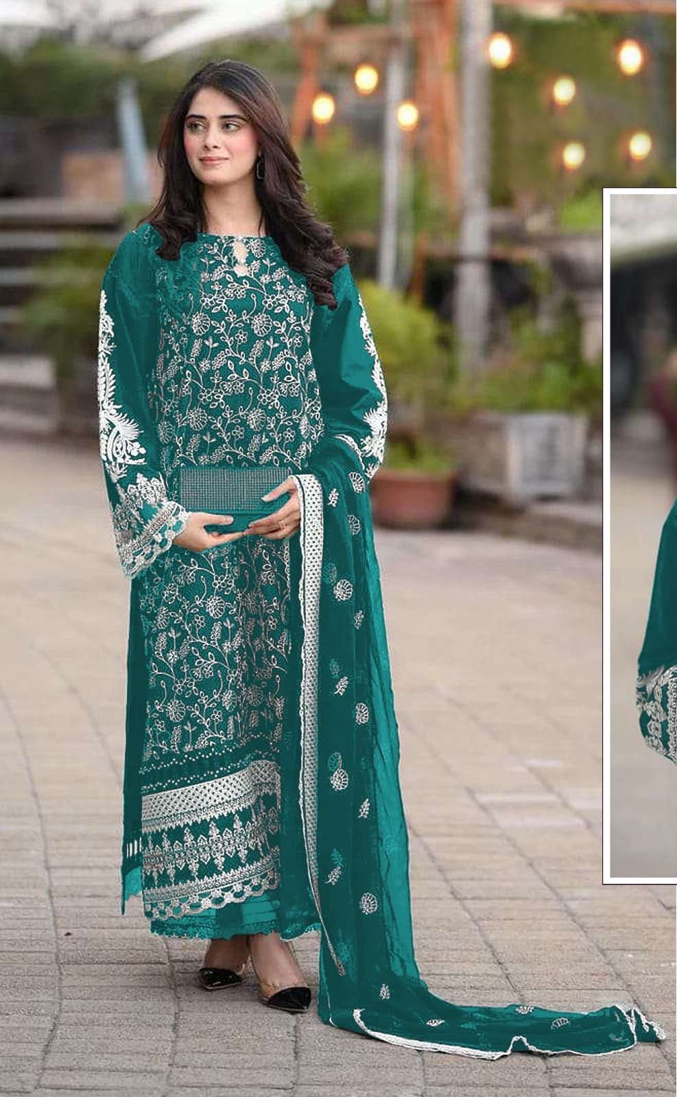 INDIAN DESIGNER FANCY WEDDING PARTY WEAR GEORGETTE BLUE GREEN PAKISTANI STRAIGHT SALWAR SUIT SRH 1110 D