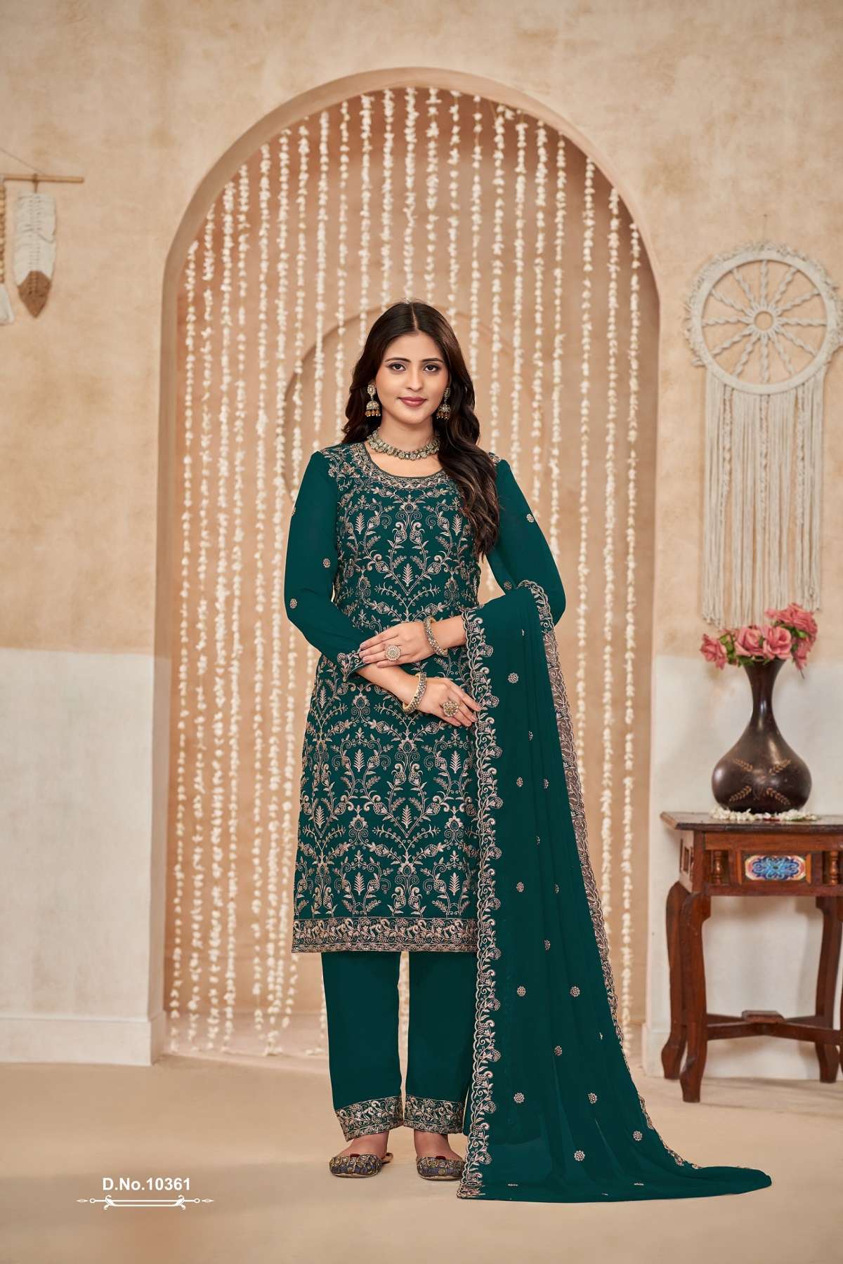 INDIAN DESIGNER FANCY WEDDING PARTY WEAR GEORGETTE GREEN PAKISTANI STRAIGHT SALWAR SUIT ANJB 10361