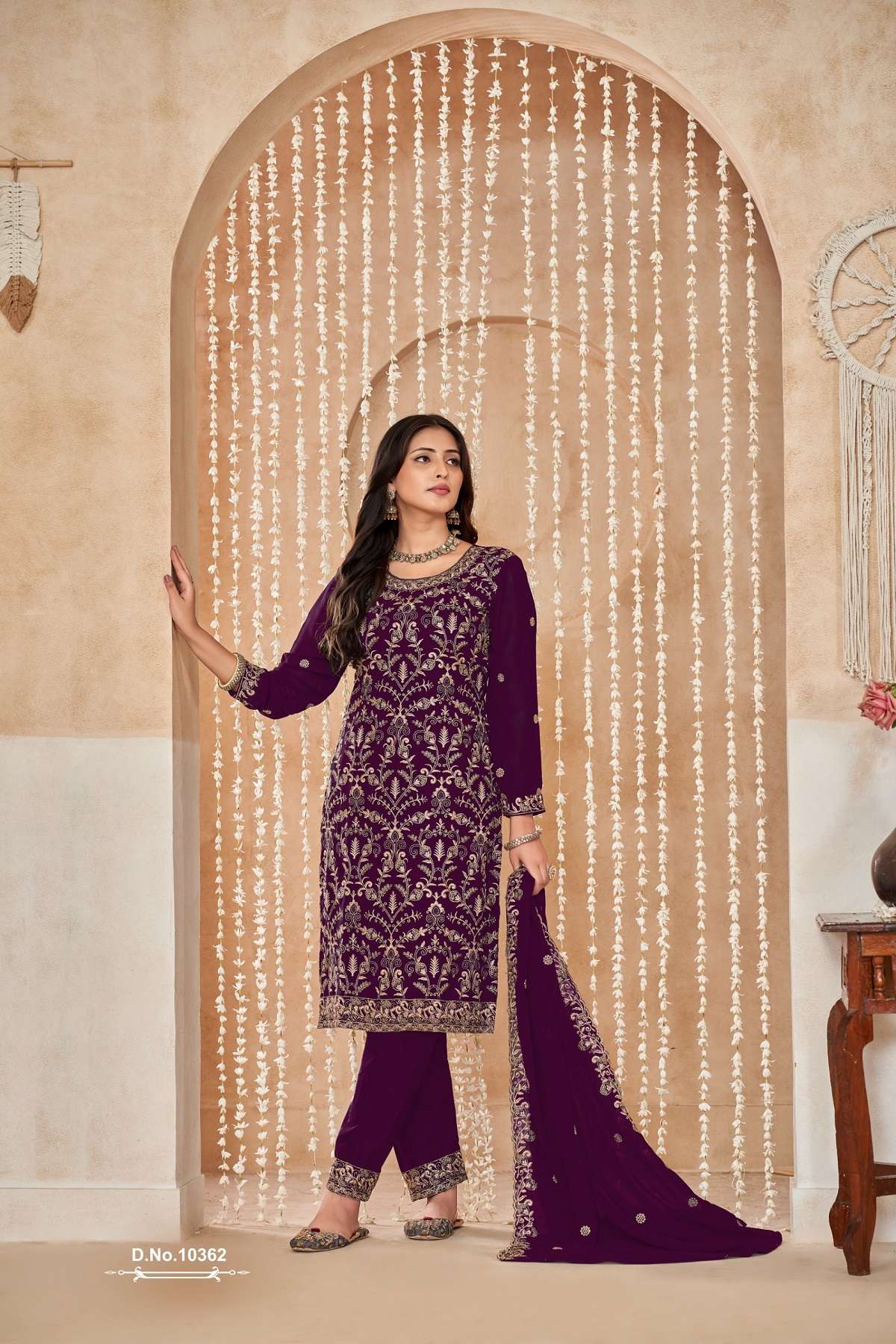 INDIAN DESIGNER FANCY WEDDING PARTY WEAR GEORGETTE WINE PAKISTANI STRAIGHT SALWAR SUIT ANJB 10362