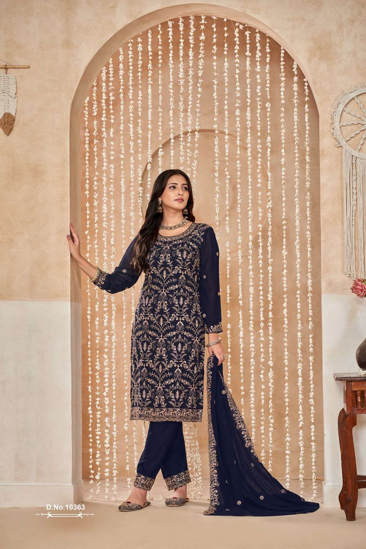 INDIAN DESIGNER FANCY WEDDING PARTY WEAR GEORGETTE BLUE PAKISTANI STRAIGHT SALWAR SUIT ANJB 10363