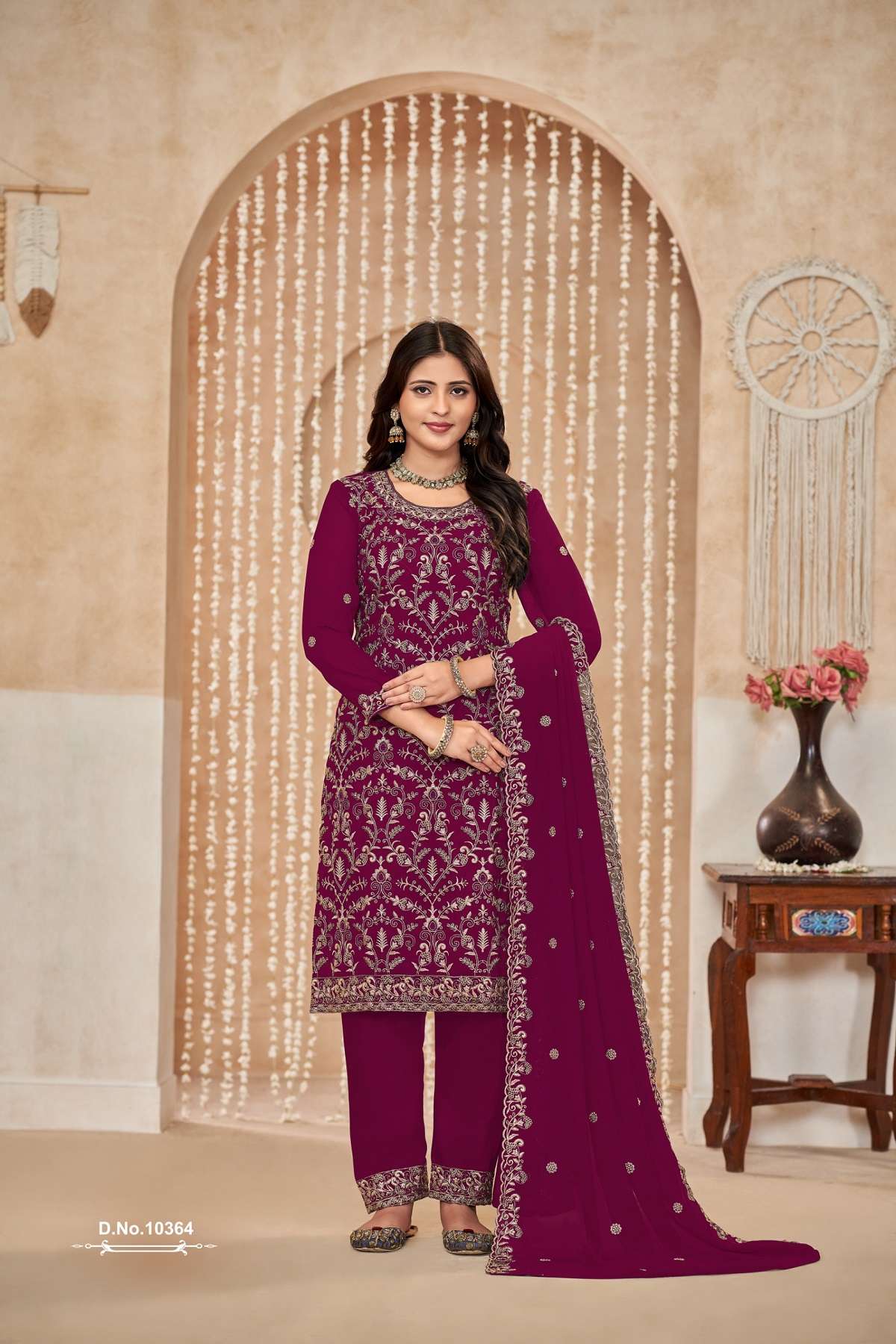 INDIAN DESIGNER FANCY WEDDING PARTY WEAR GEORGETTE PINK PAKISTANI STRAIGHT SALWAR SUIT ANJB 10364