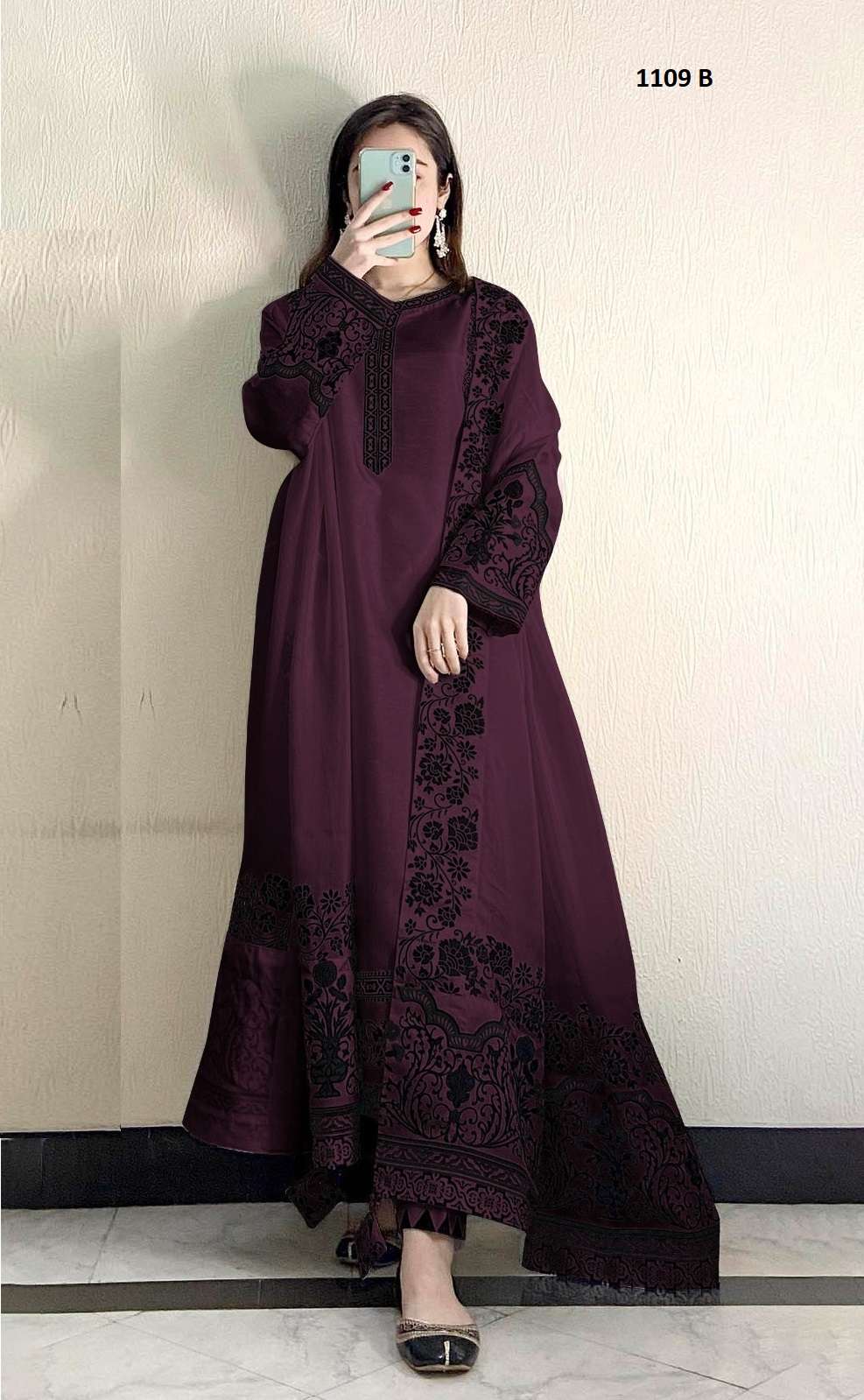 INDIAN DESIGNER FANCY WEDDING PARTY WEAR GEORGETTE WINE PAKISTANI STRAIGHT SALWAR SUIT SRH 1109 B