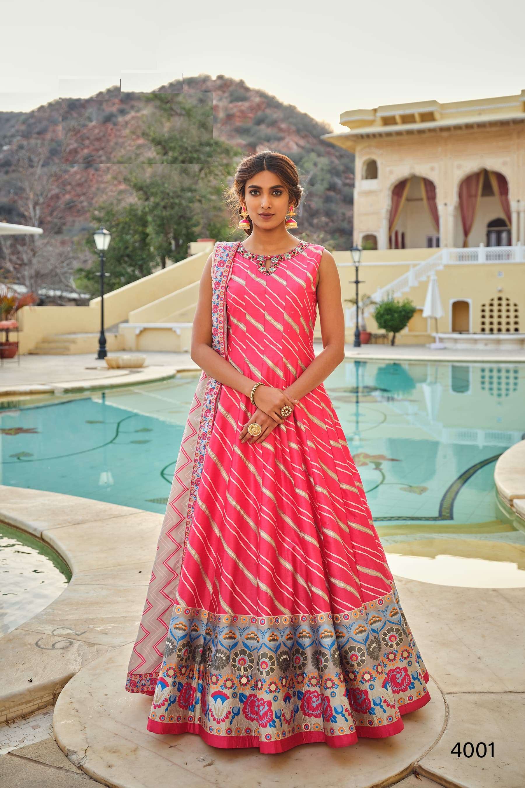 LATEST DESIGNER SILK PINK ANARKALI GOWN FOR WEDDING PARTY WEAR SALWAR SUIT LONG GOWN DST VST PESHWAI 4001