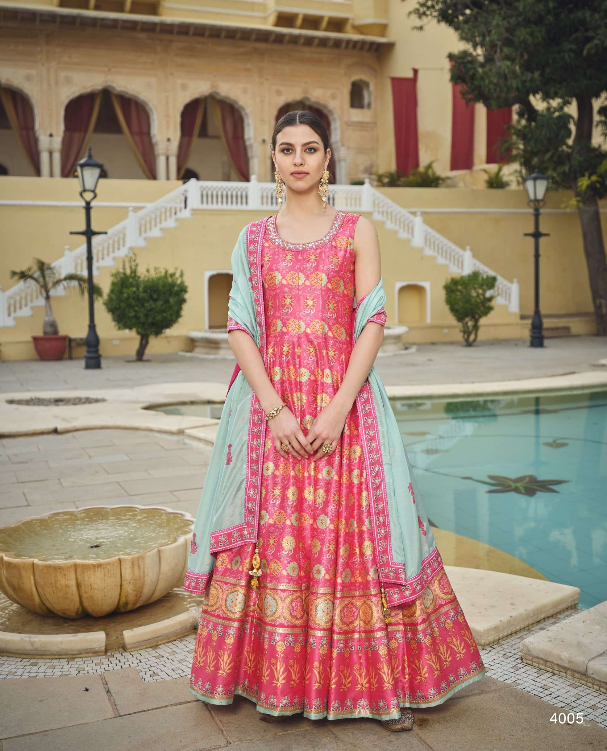 LATEST DESIGNER SILK PINK ANARKALI GOWN FOR WEDDING PARTY WEAR SALWAR SUIT LONG GOWN DST VST PESHWAI 4005