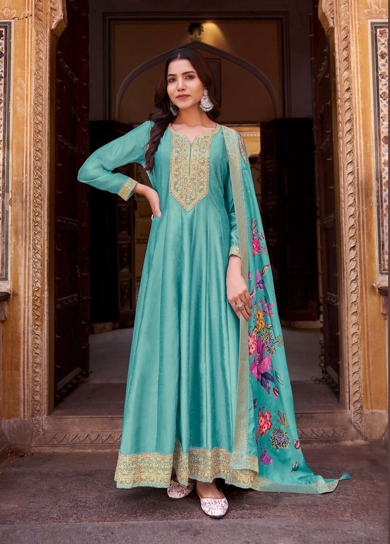 LATEST DESIGNER SILK SKY BLUE ANARKALI GOWN FOR WEDDING PARTY WEAR SALWAR SUIT LONG GOWN RH RANGMAHAL 5100