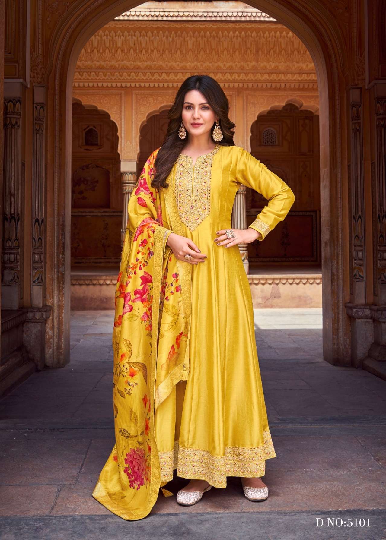 LATEST DESIGNER SILK YELLOW ANARKALI GOWN FOR WEDDING PARTY WEAR SALWAR SUIT LONG GOWN RH RANGMAHAL 5101