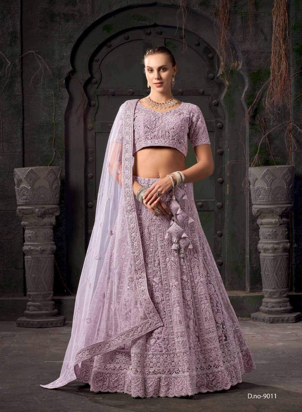 PREMIUM BRIDAL DESIGNER HEAVY NET READY TO WEAR WEDDING LAVENDER LEHENGA NEW DESIGN SM ANTSH BRIDALE COUTURE 9011