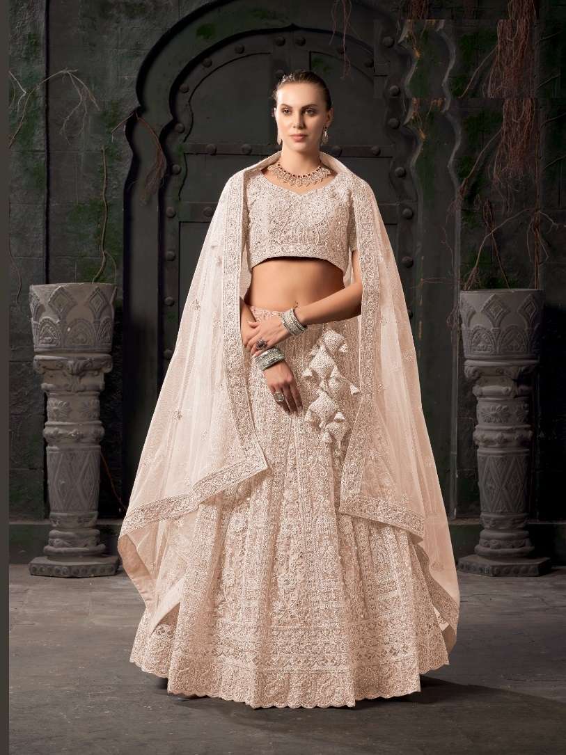 PREMIUM BRIDAL DESIGNER HEAVY NET READY TO WEAR WEDDING CHIKU LEHENGA NEW DESIGN SM ANTSH BRIDALE COUTURE 9011 C