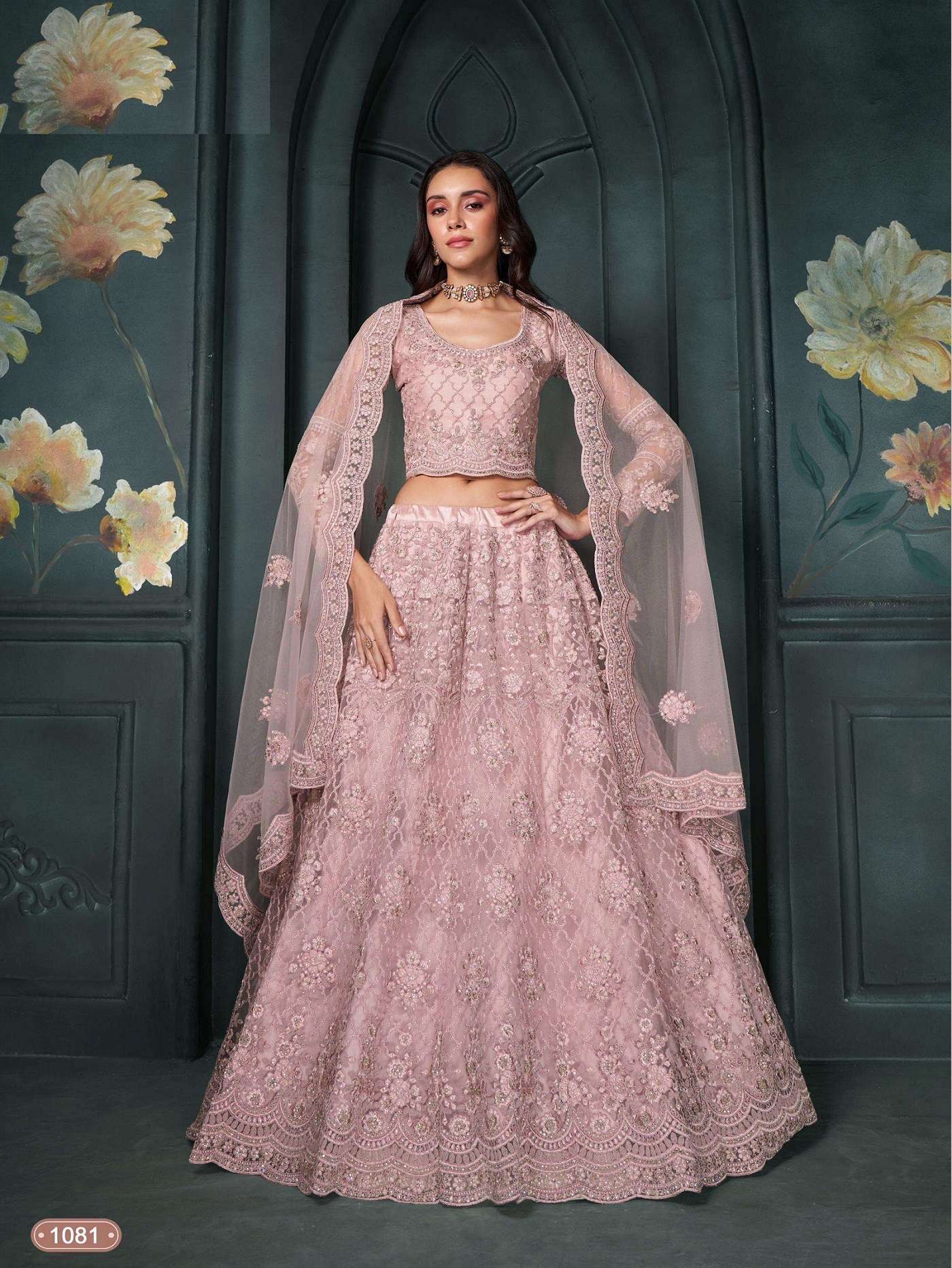 PREMIUM PINK BRIDAL DESIGNER HEAVY NET LEHENGA NEW DESIGN ALZ BRIDAL HERITAGE 1081