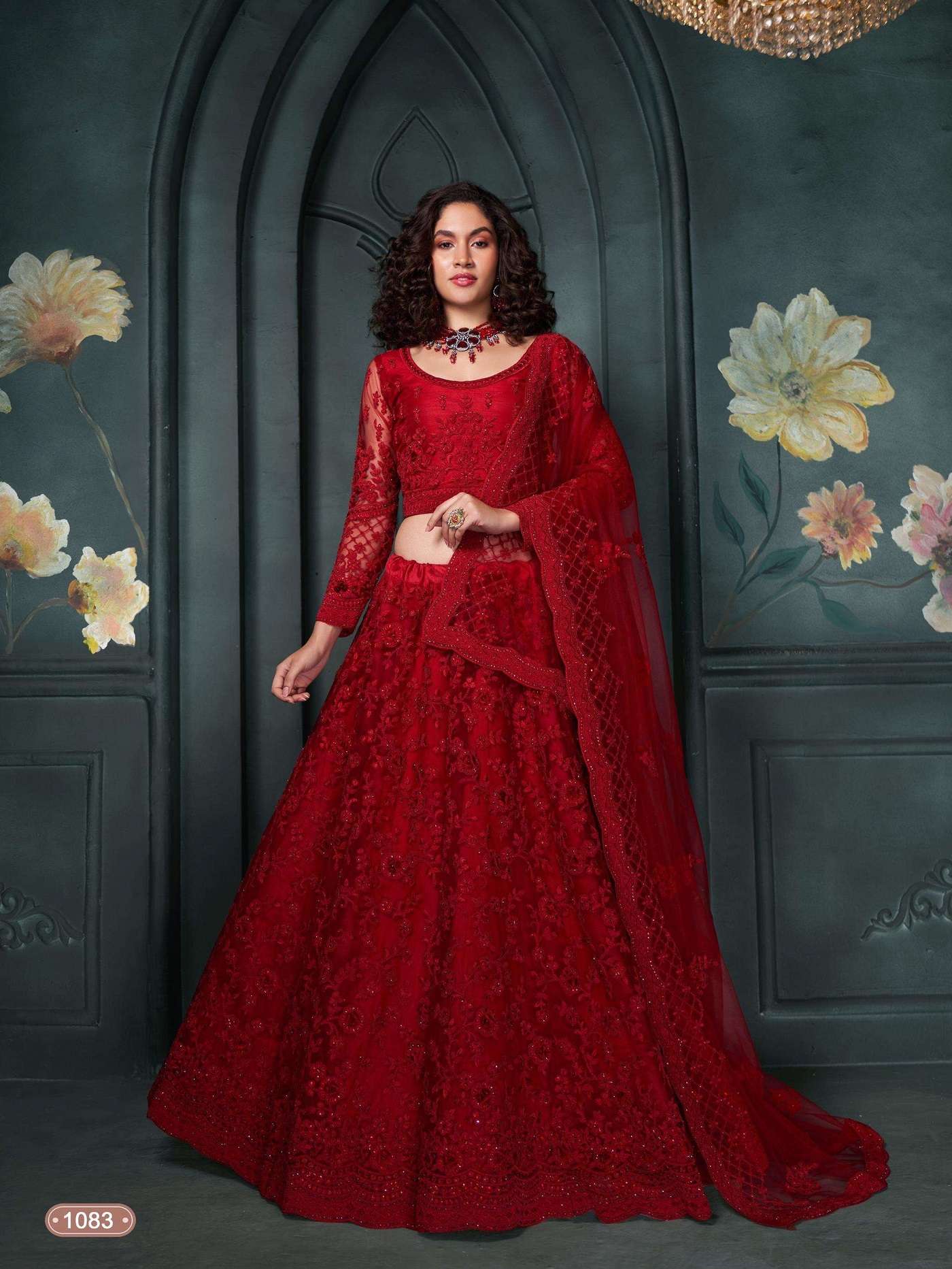 PREMIUM RED BRIDAL DESIGNER HEAVY NET LEHENGA NEW DESIGN ALZ BRIDAL HERITAGE 1083