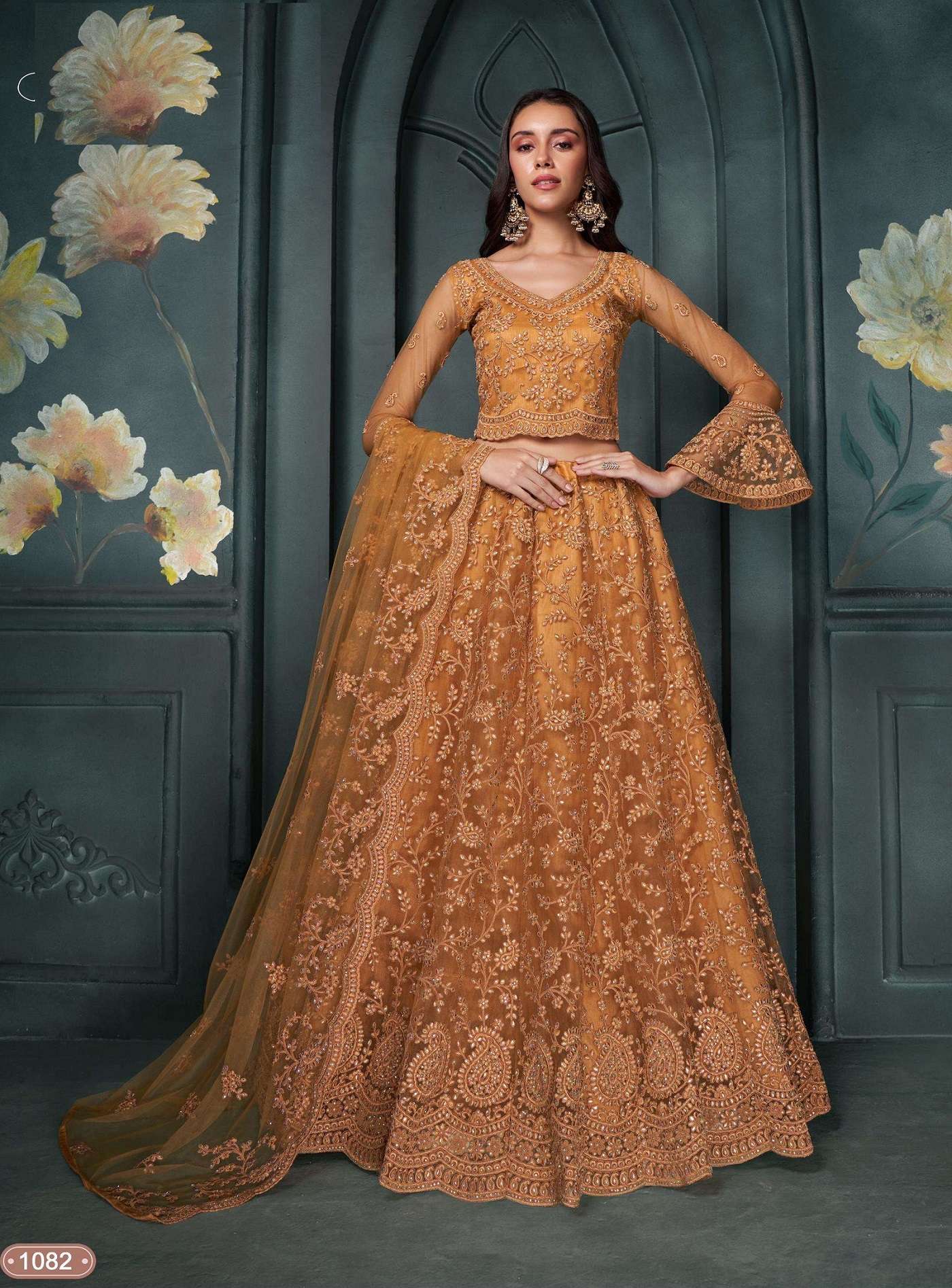 PREMIUM YELLOW BRIDAL DESIGNER HEAVY NET LEHENGA NEW DESIGN ALZ BRIDAL HERITAGE 1082