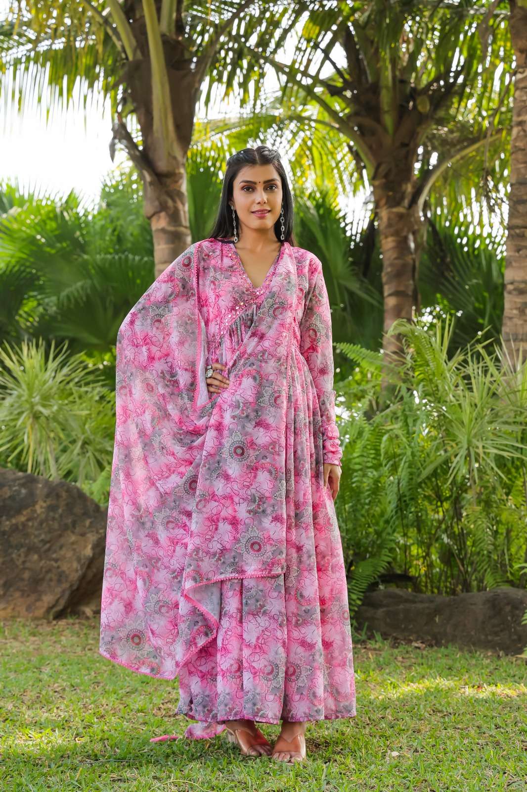 WESTERN WEAR DESIGNER FLORAL PRINTED GEORGETTE PINK MAXI DRESS FOR MONSOON WEAR AHVN 909