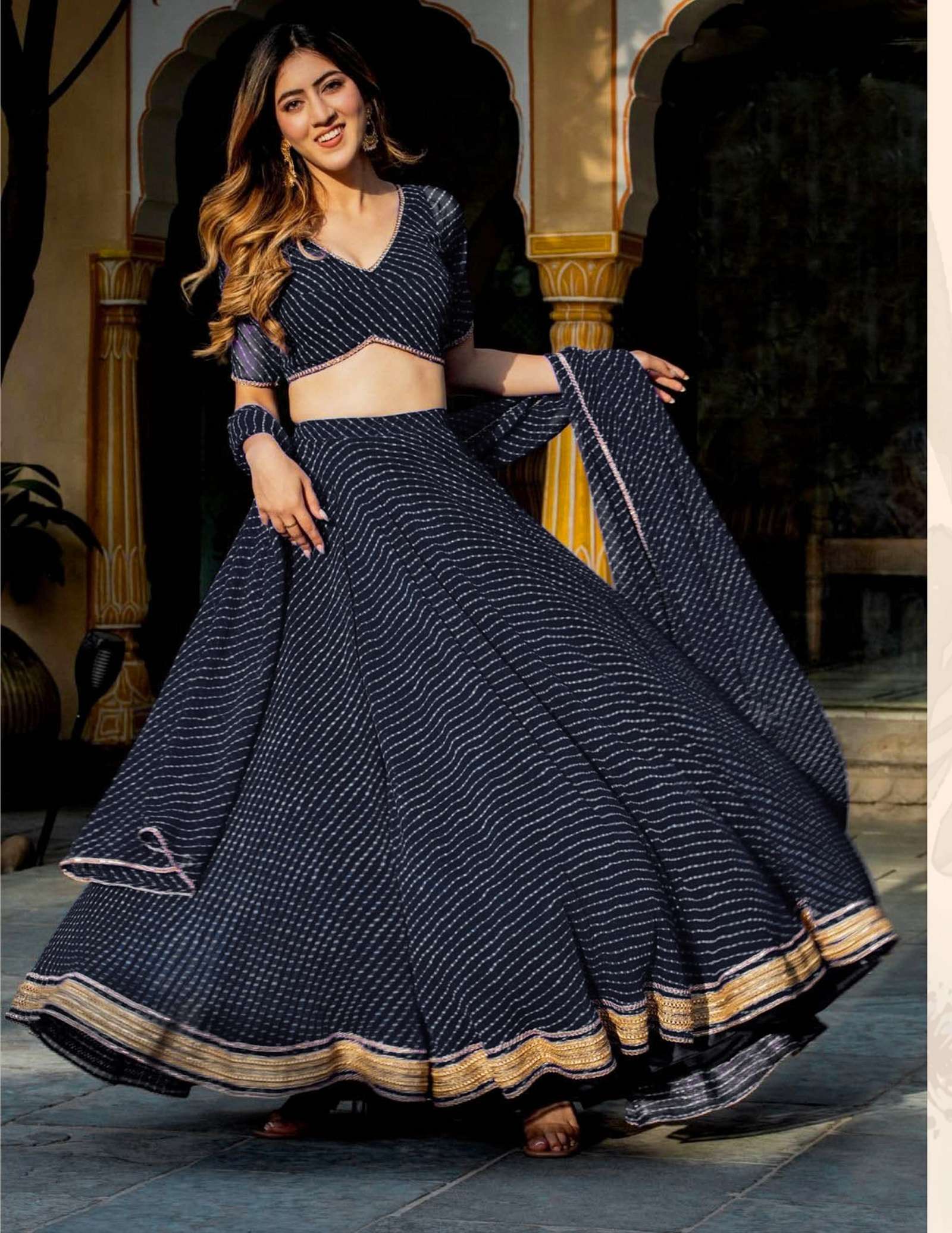 DESIGNER FANCY WEDDING PARTY WEAR BLACK GEORGETTE LEHENGA CHOLI WITH DUPATTA ZC 15049 A