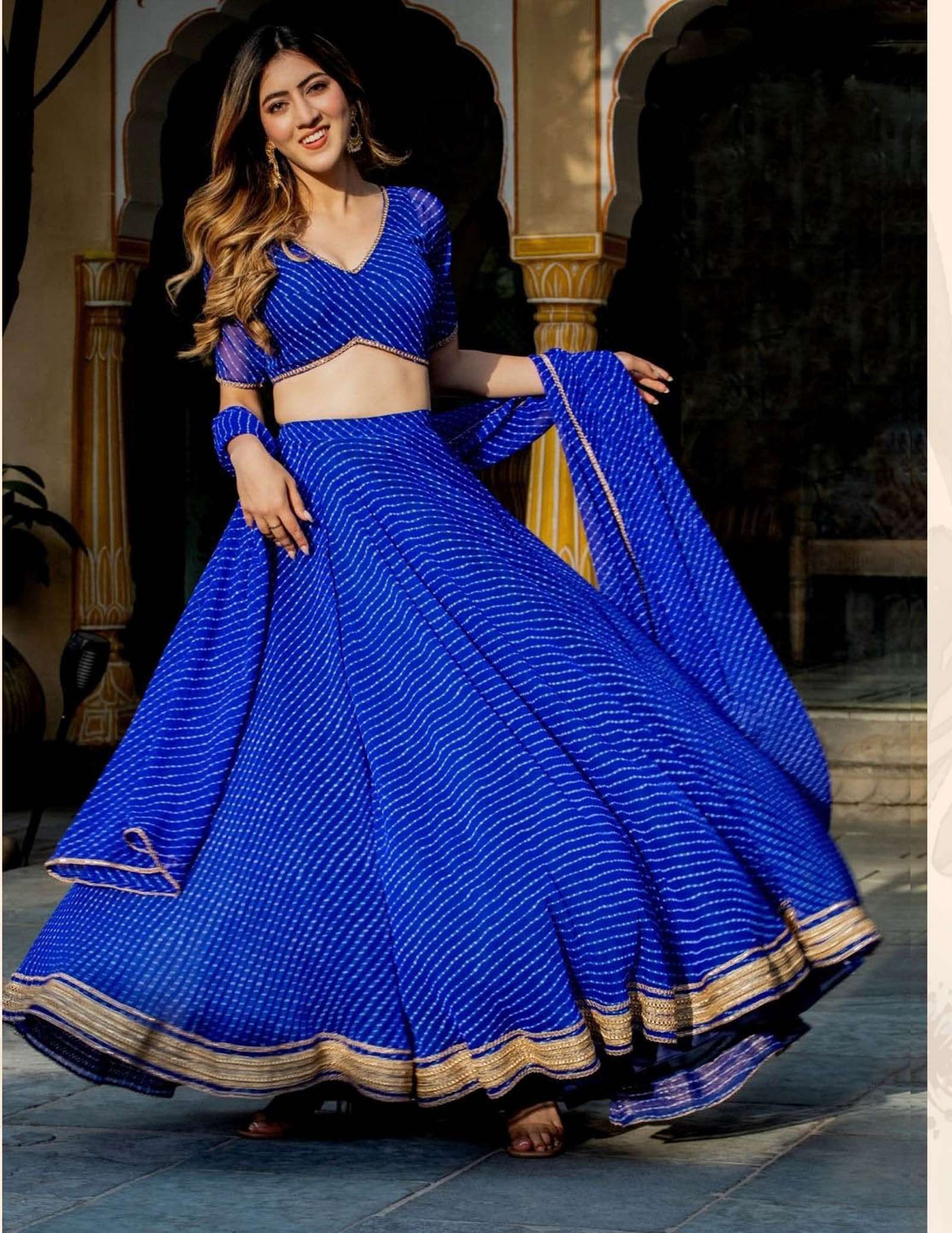 DESIGNER FANCY WEDDING PARTY WEAR BLUE GEORGETTE LEHENGA CHOLI WITH DUPATTA ZC 15049 C