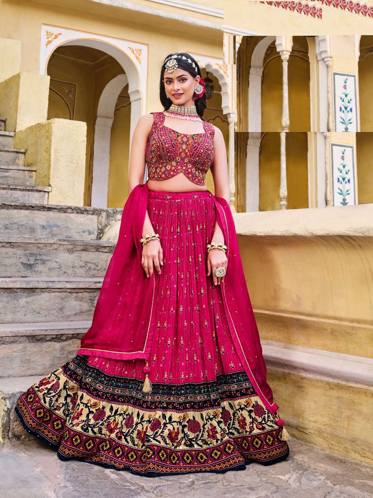 DESIGNER FANCY WEDDING PARTY WEAR CHINON PINK LEHENGA CHOLI WITH GEORGETTE DUPATTA DST VRST TITLIYA 1101