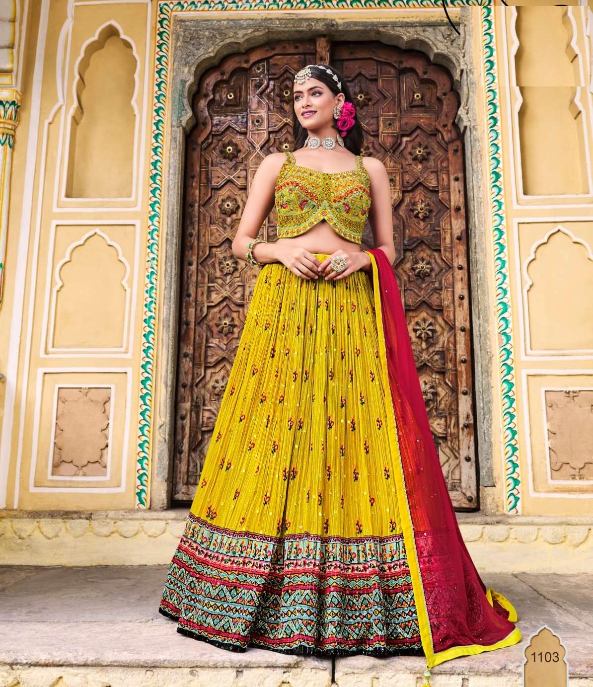 DESIGNER FANCY WEDDING PARTY WEAR CHINON YELLOW LEHENGA CHOLI WITH GEORGETTE DUPATTA DST VRST TITLIYA 1103