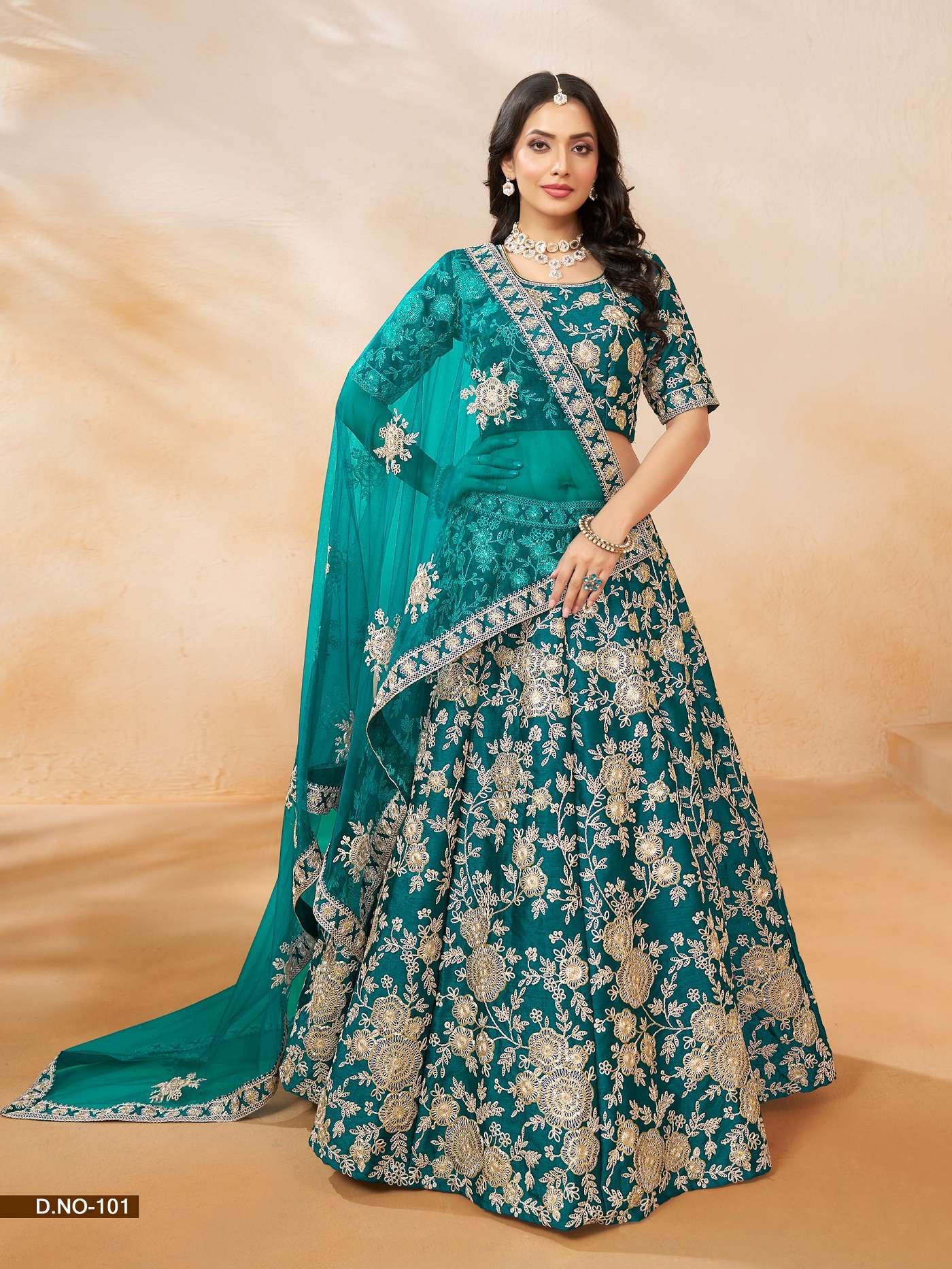 DESIGNER FANCY WEDDING PARTY WEAR INDIAN ART SILK TEAL BLUE LEHENGA CHOLI WITH NET DUPATTA ANY MEHVISH 101