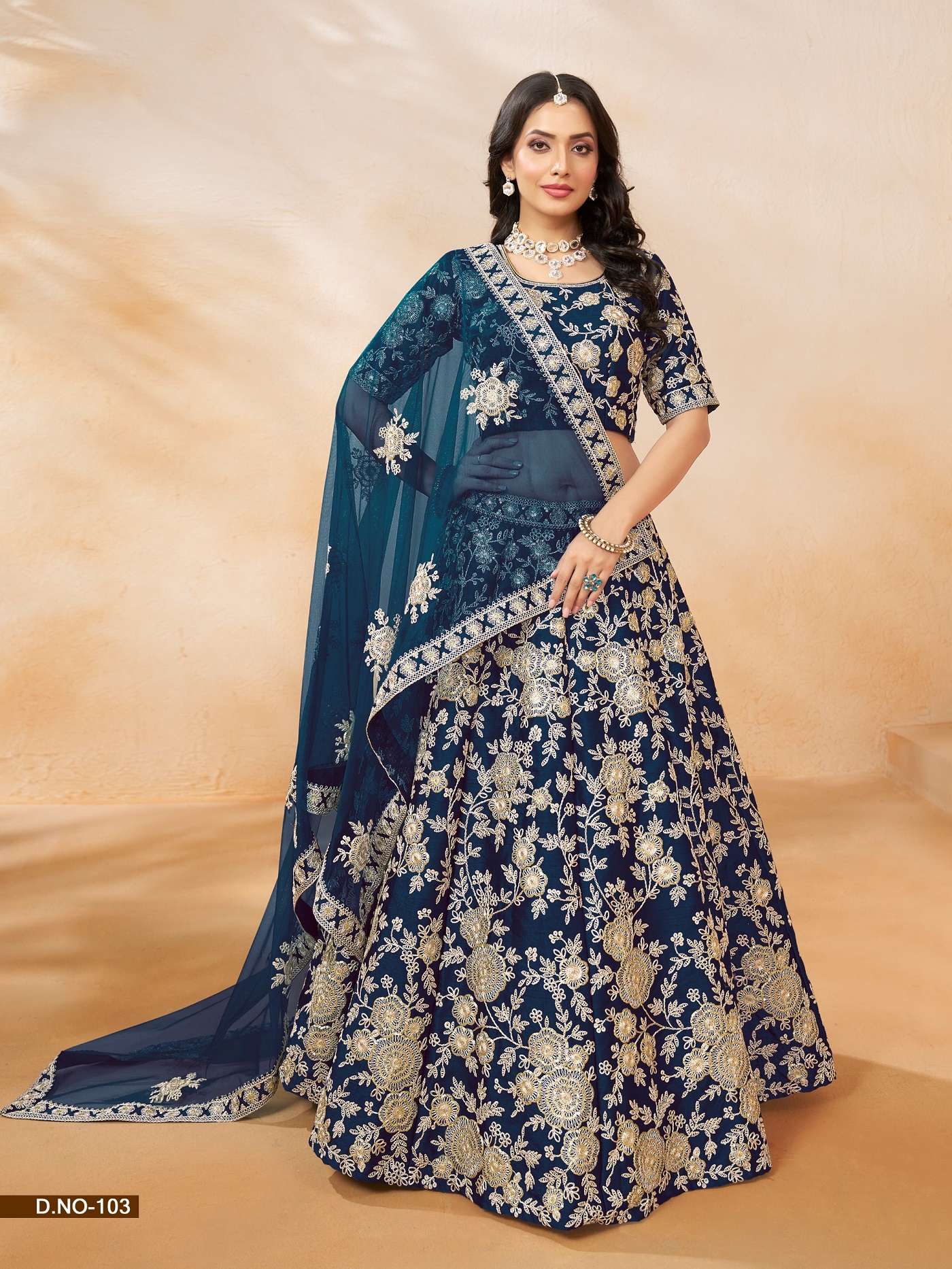 DESIGNER FANCY WEDDING PARTY WEAR INDIAN ART SILK BLUE LEHENGA CHOLI WITH NET DUPATTA ANY MEHVISH 103