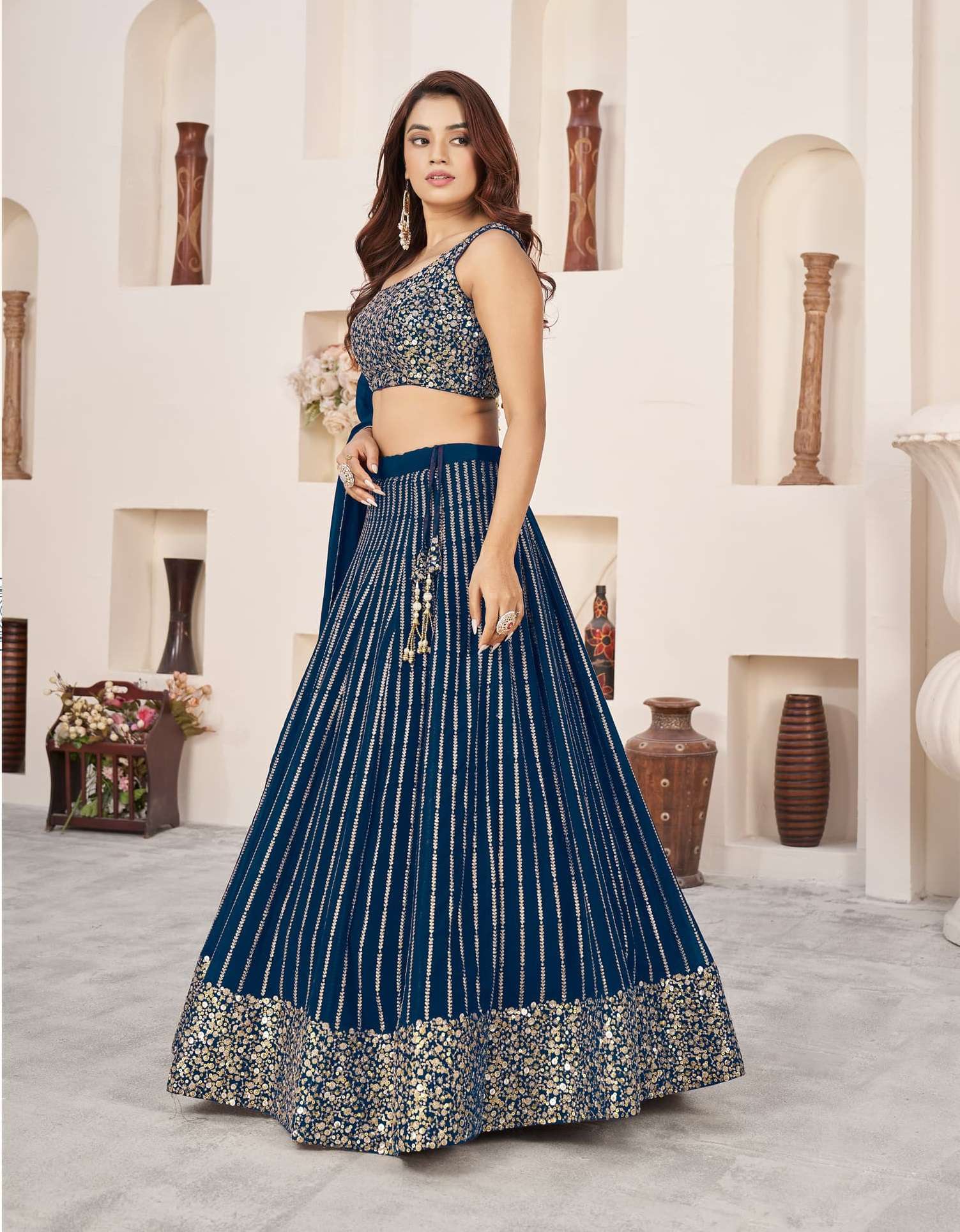 DESIGNER FANCY WEDDING PARTY WEAR INDIAN BLUE GEORGETTE LEHENGA CHOLI WITH DUPATTA ZC ANCHAL 5067A