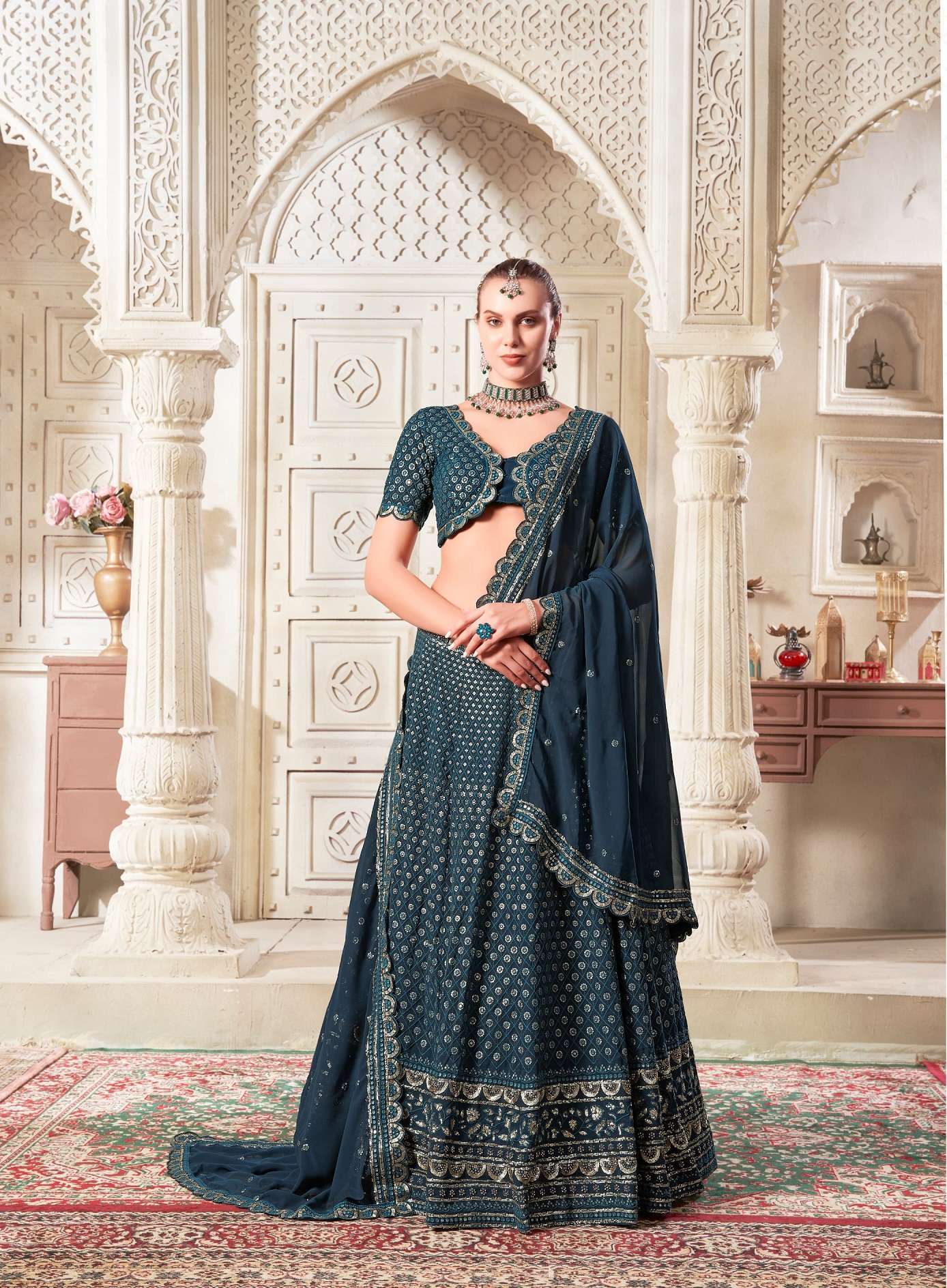 DESIGNER FANCY WEDDING PARTY WEAR INDIAN BLUE LEHENGA CHOLI WITH DUPATTA NVN ANTSH OCASSION 5032