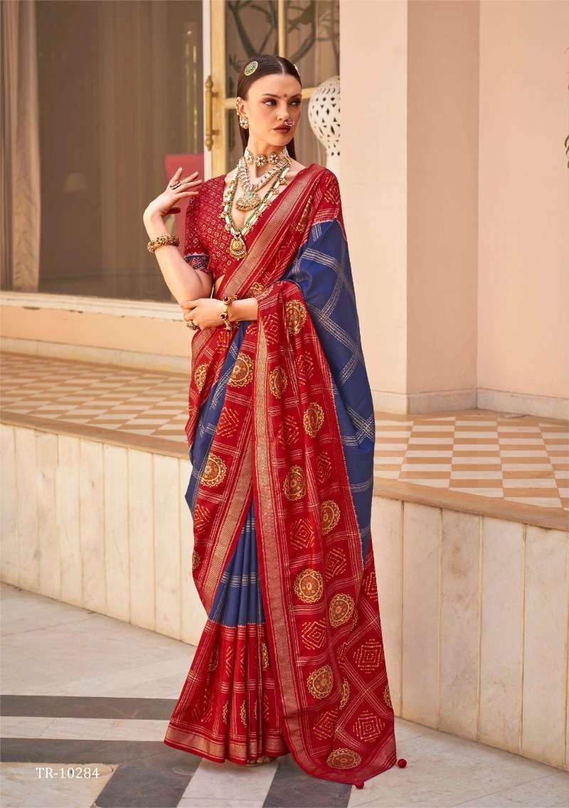 DESIGNER FANCY WEDDING PARTY WEAR INDIAN BLUE SILK SAREE COLLECTION SM RW GULAB PATOLA 10284