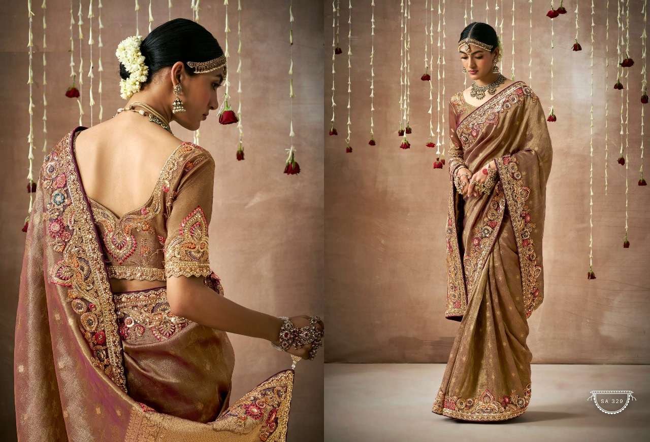 DESIGNER FANCY WEDDING PARTY WEAR INDIAN CHIKU ORGANZA SAREE COLLECTION SM KM DULHAN 3289